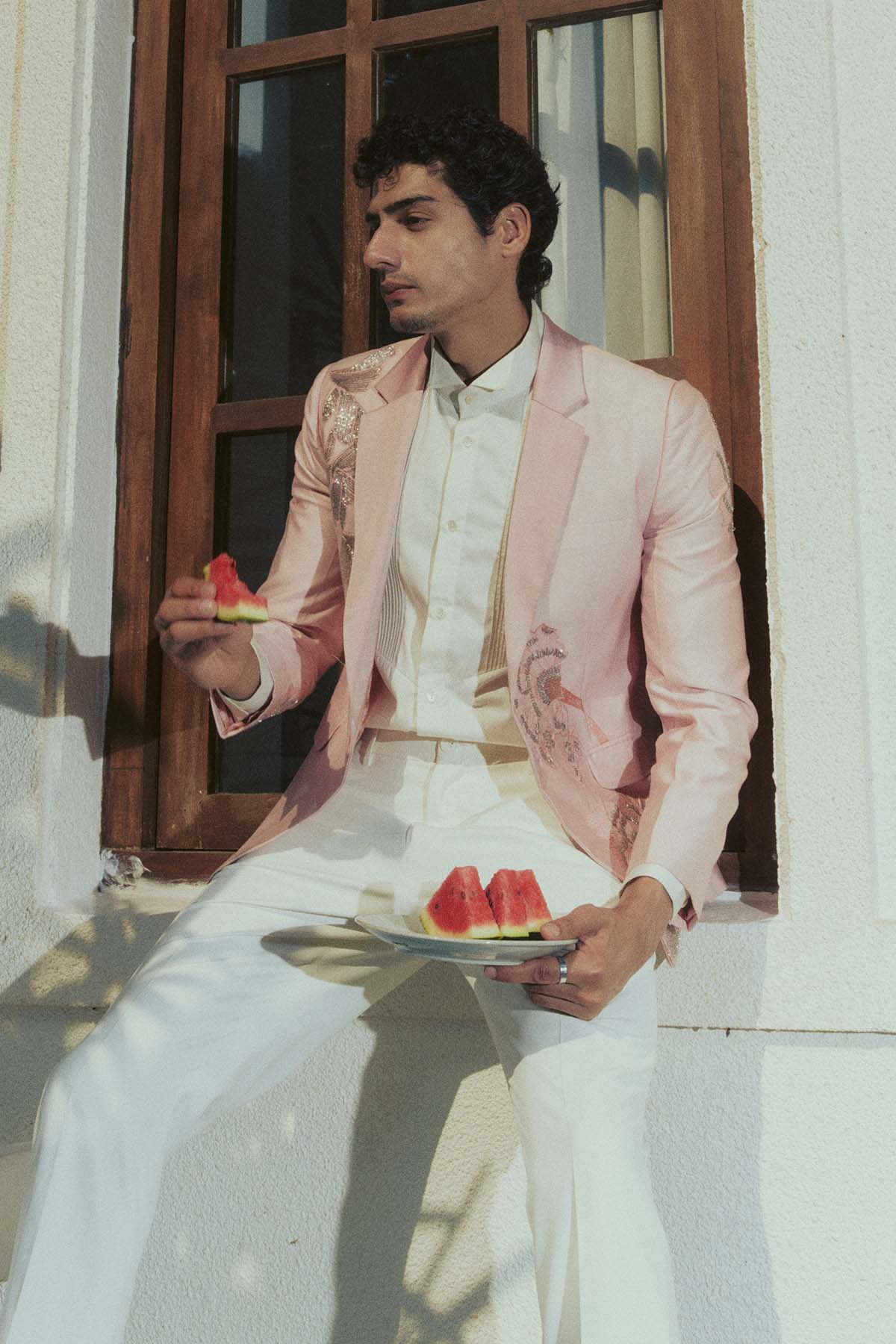 Pink Embroidered Tuxedo Set