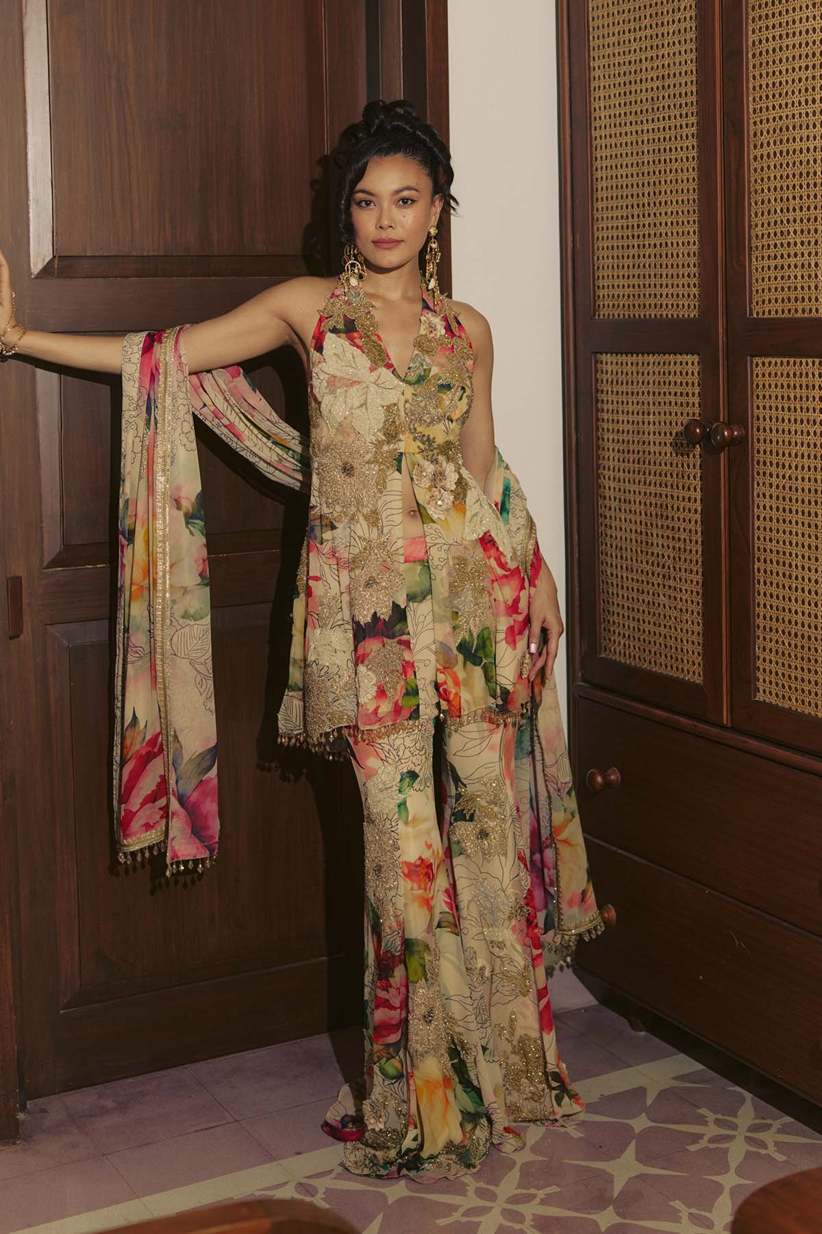 Tropical Bloom Peplum Sharara Set