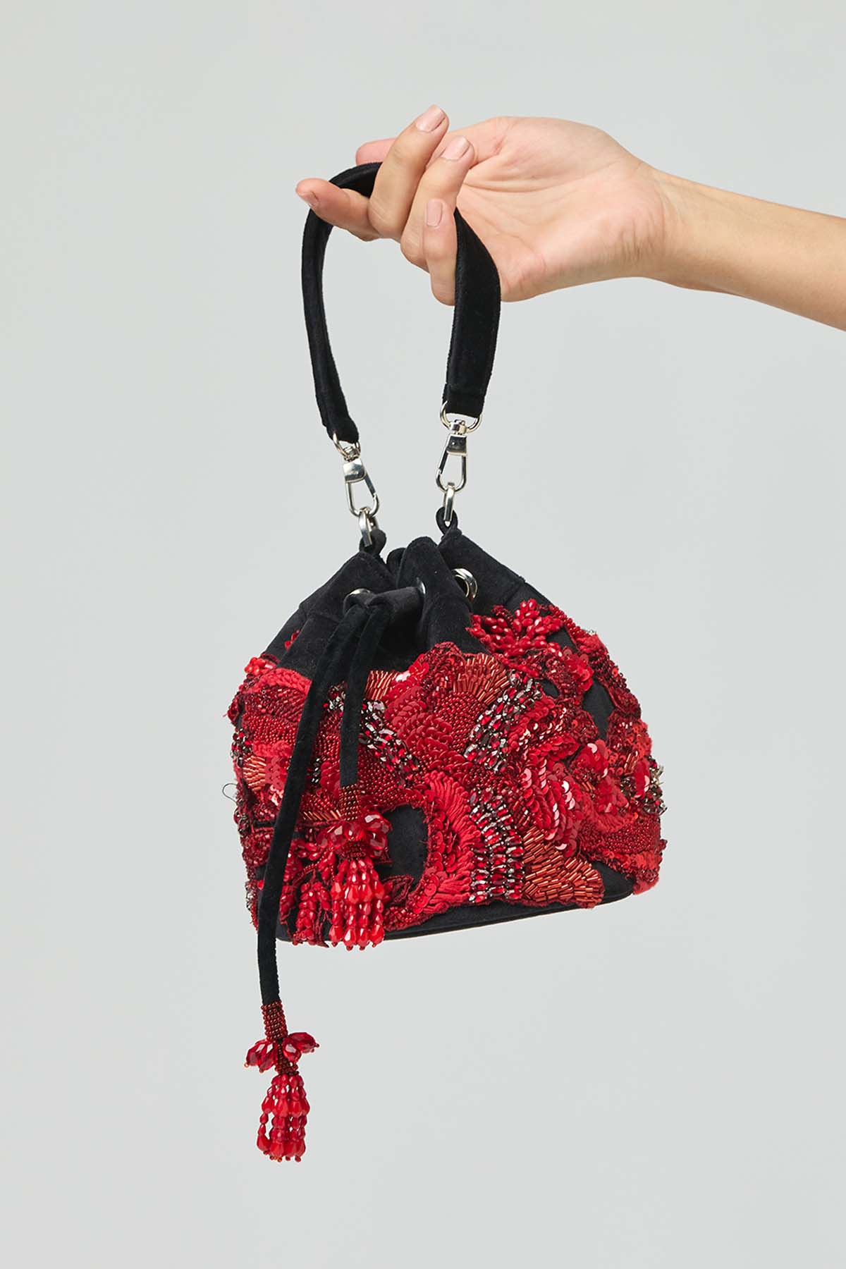 Black & Crimson Embellished Potli