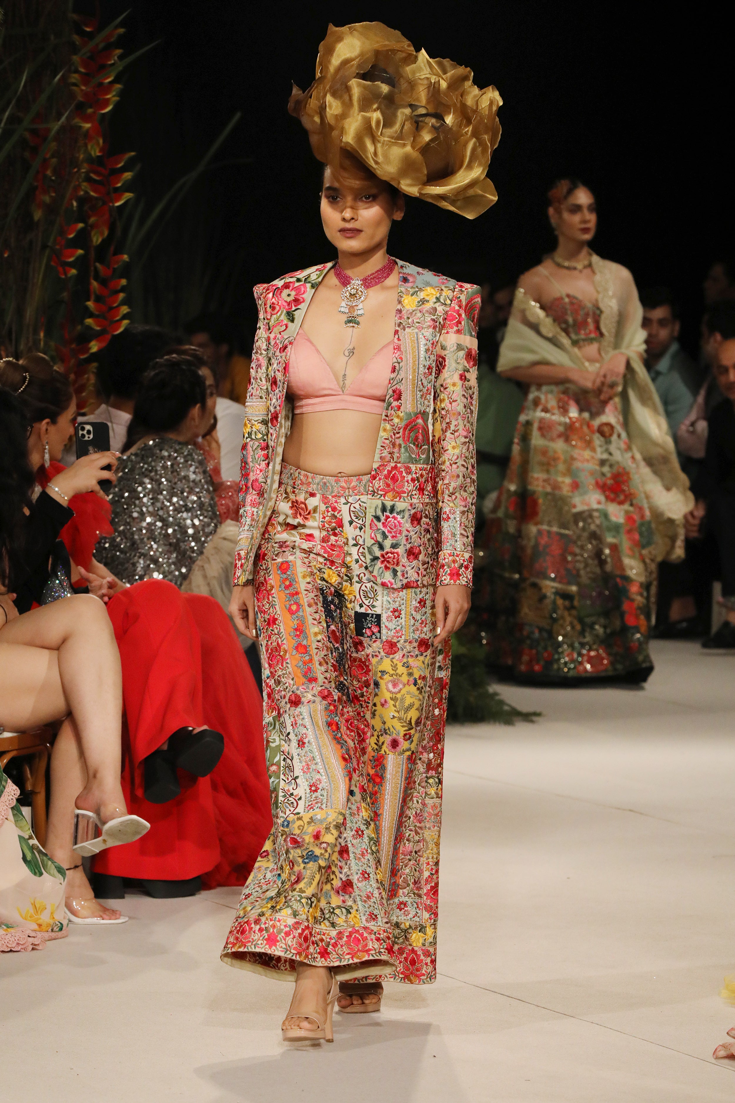 TAAPSEE PANU IN UPCYCLED MULTI PATCHWORK POWER SHOULDER SUIT