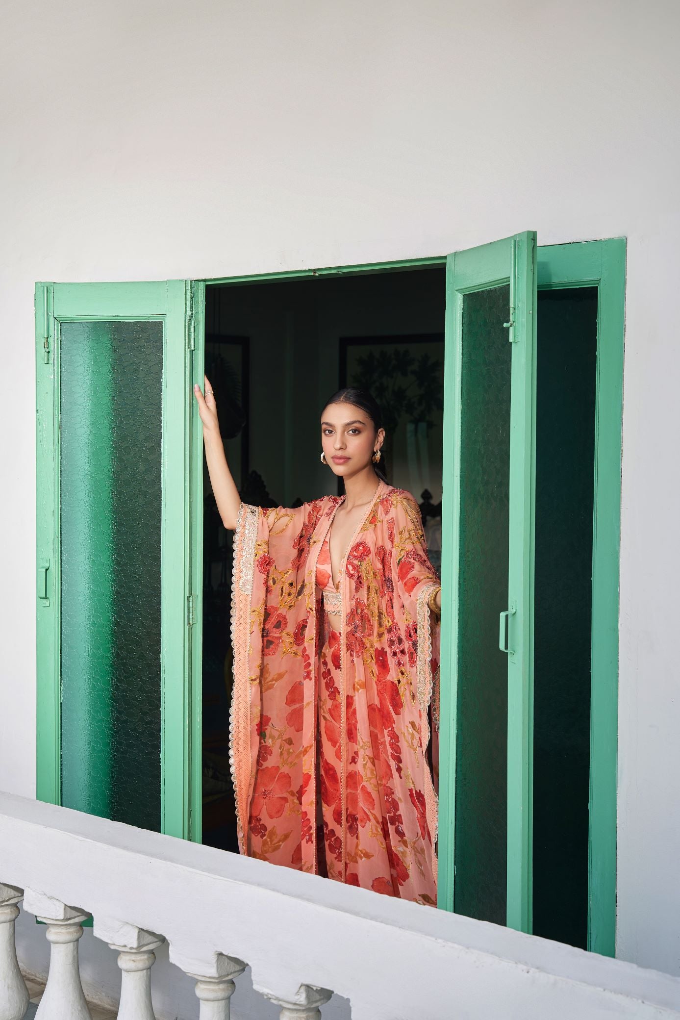AZALEA PEACH SHARARA SET WITH OVERLAY