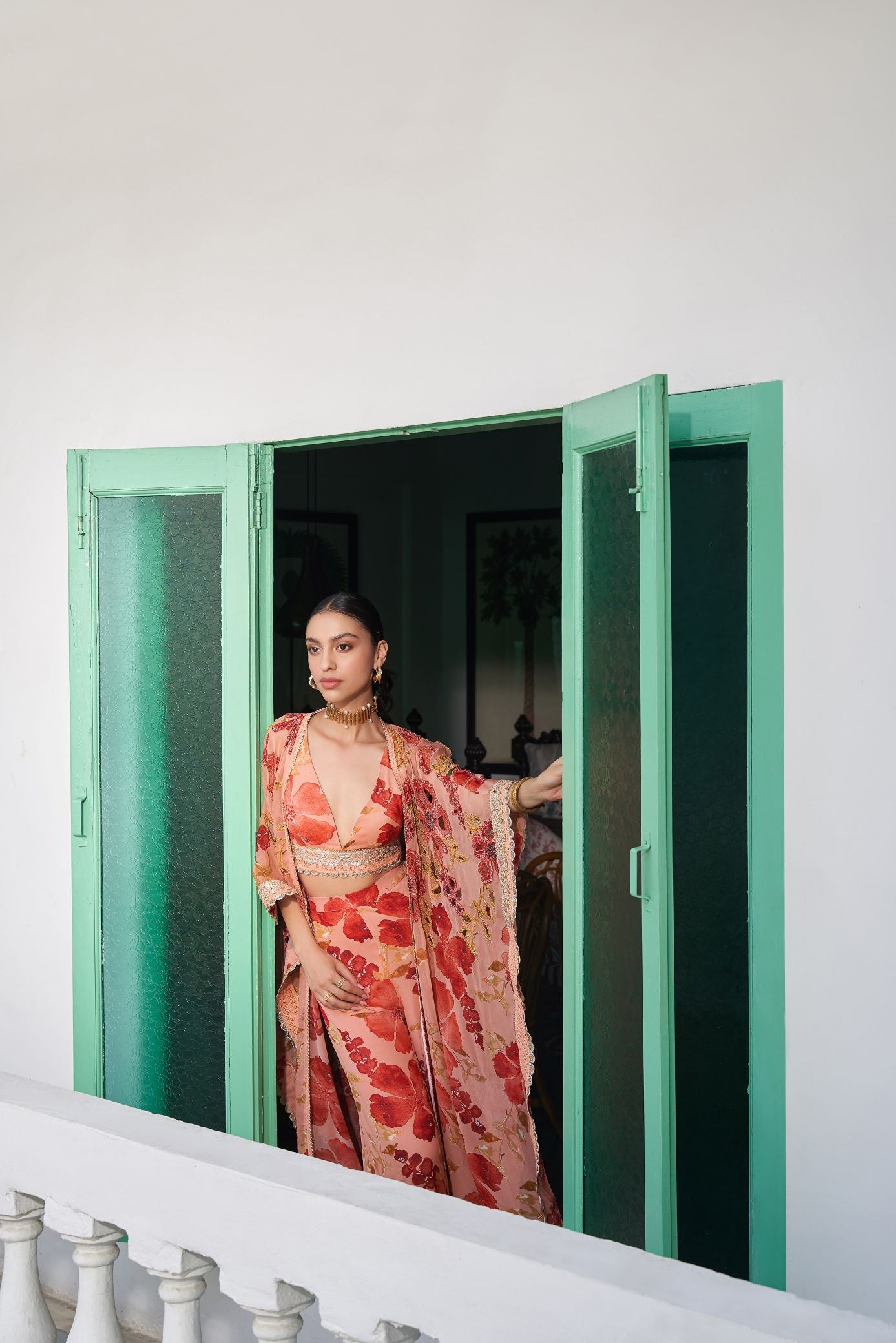 AZALEA PEACH SHARARA SET WITH OVERLAY