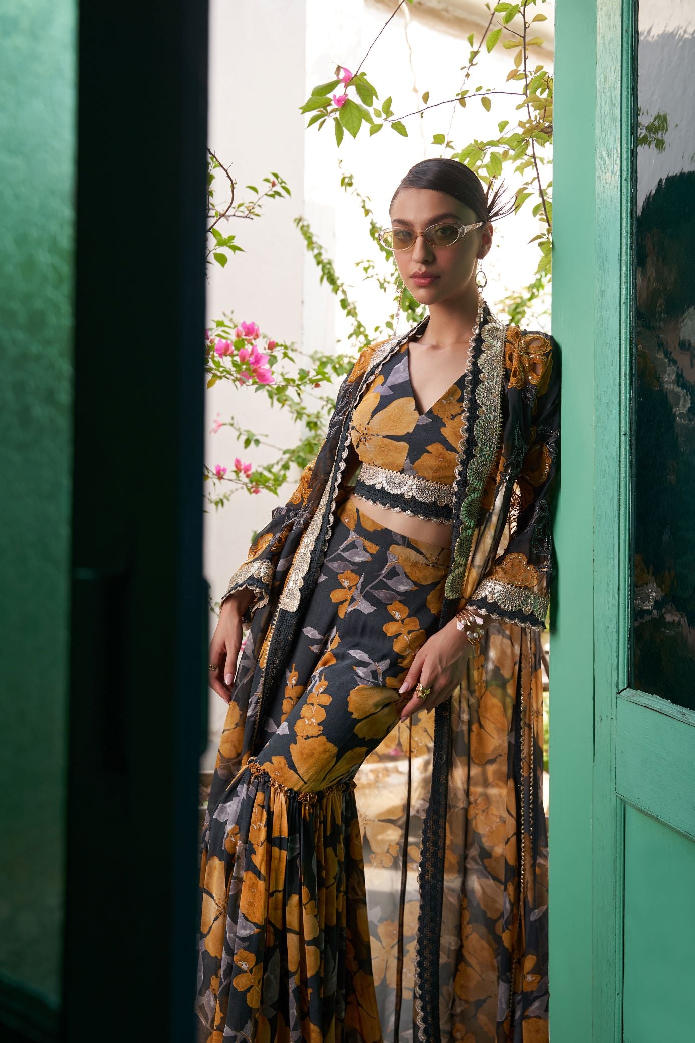 AZALEA GREY SHARARA SET WITH OVERLAY