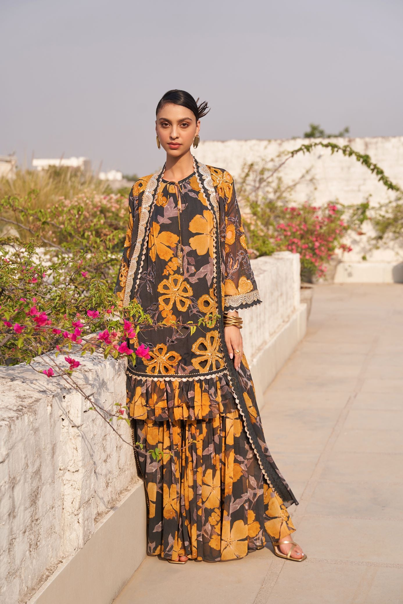 AZALEA GREY SHARARA SET WITH OVERLAY