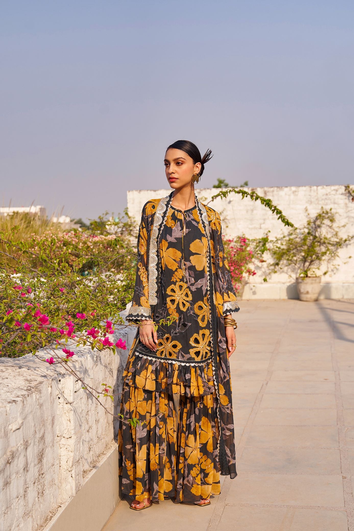 AZALEA GREY SHARARA SET WITH OVERLAY