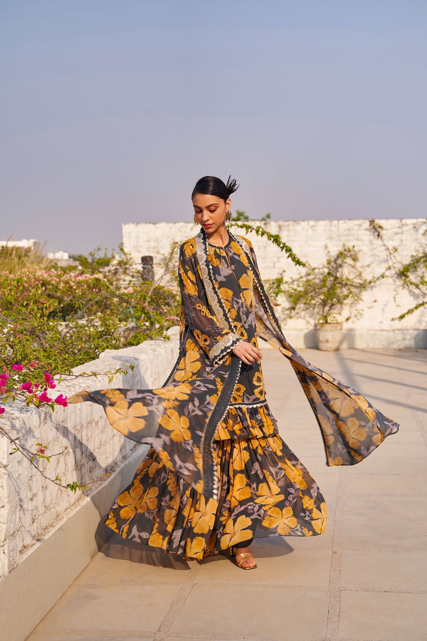 AZALEA GREY SHARARA SET WITH OVERLAY