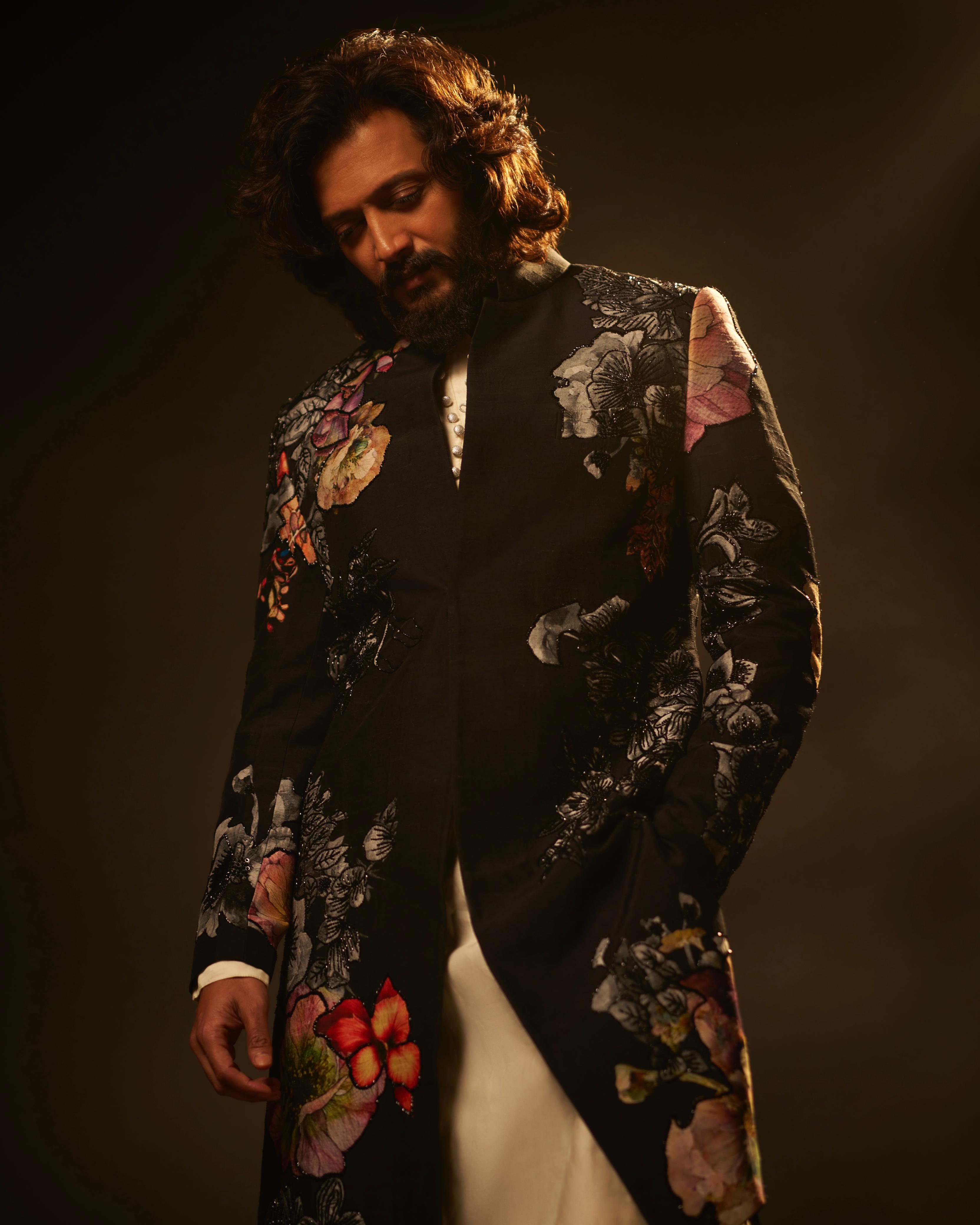 Ritesh In Black Printed Sherwani Set