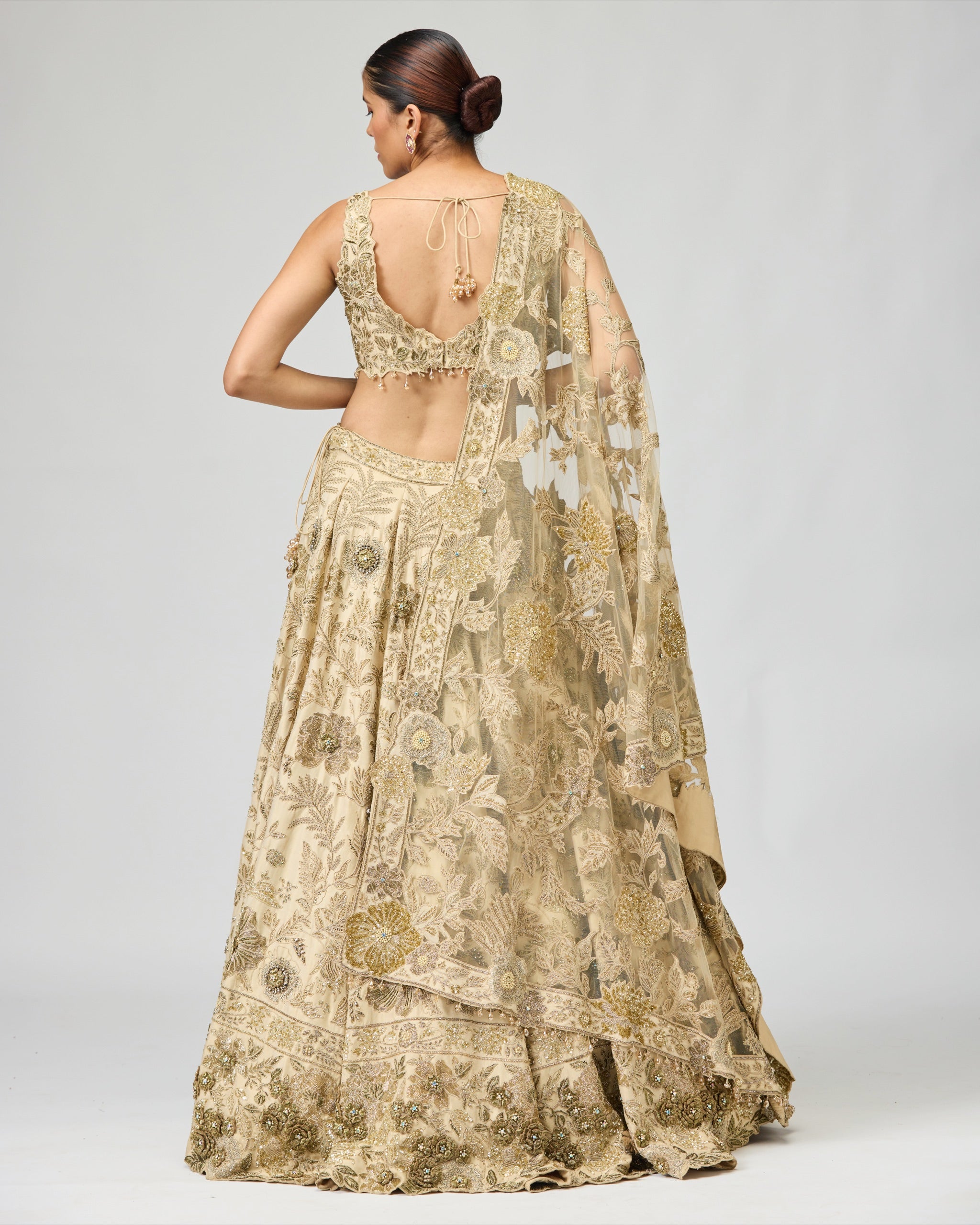 BEIGE TISSUE LEHENGA SET