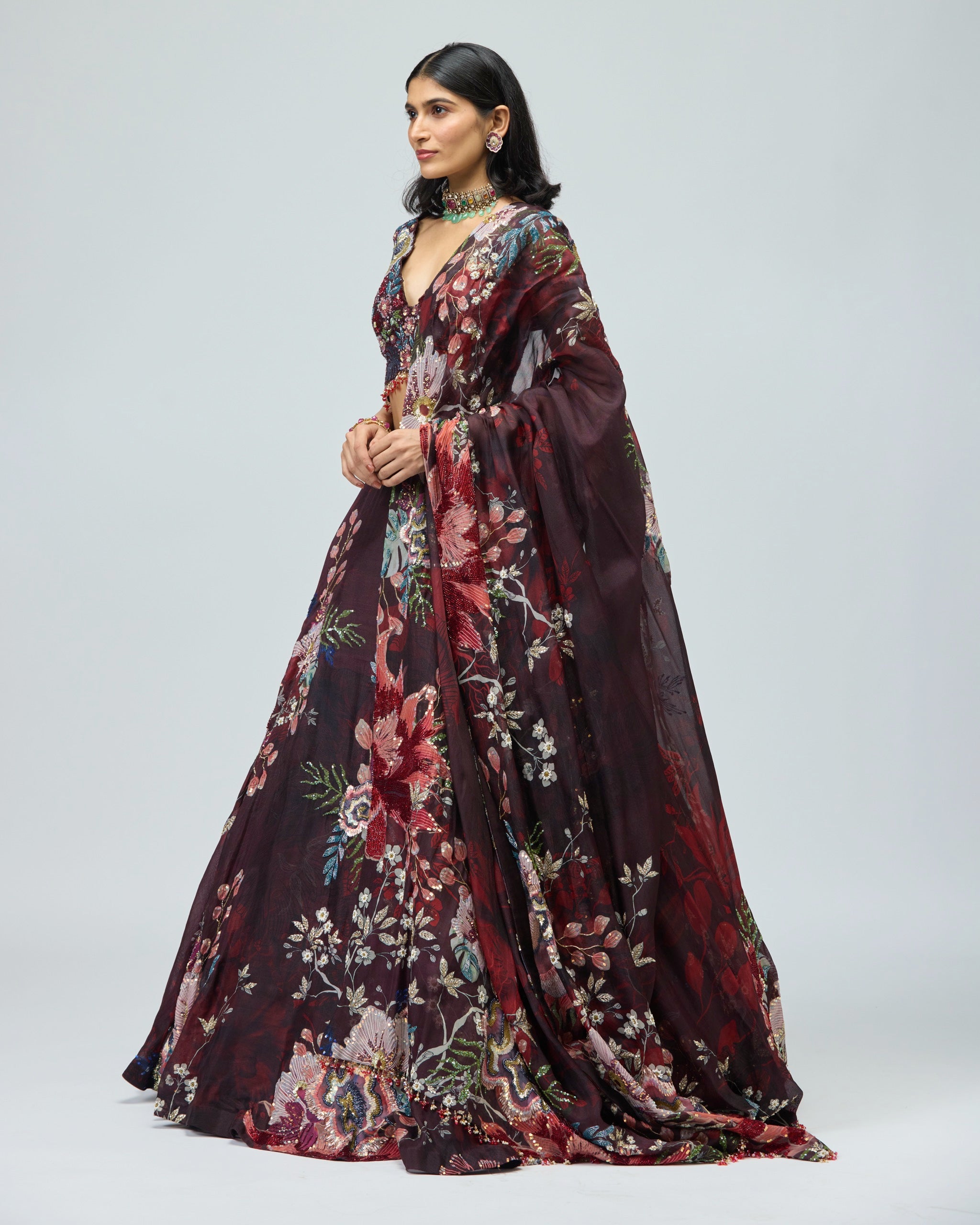BLACK SILK ORGANZA LEHENGA SET