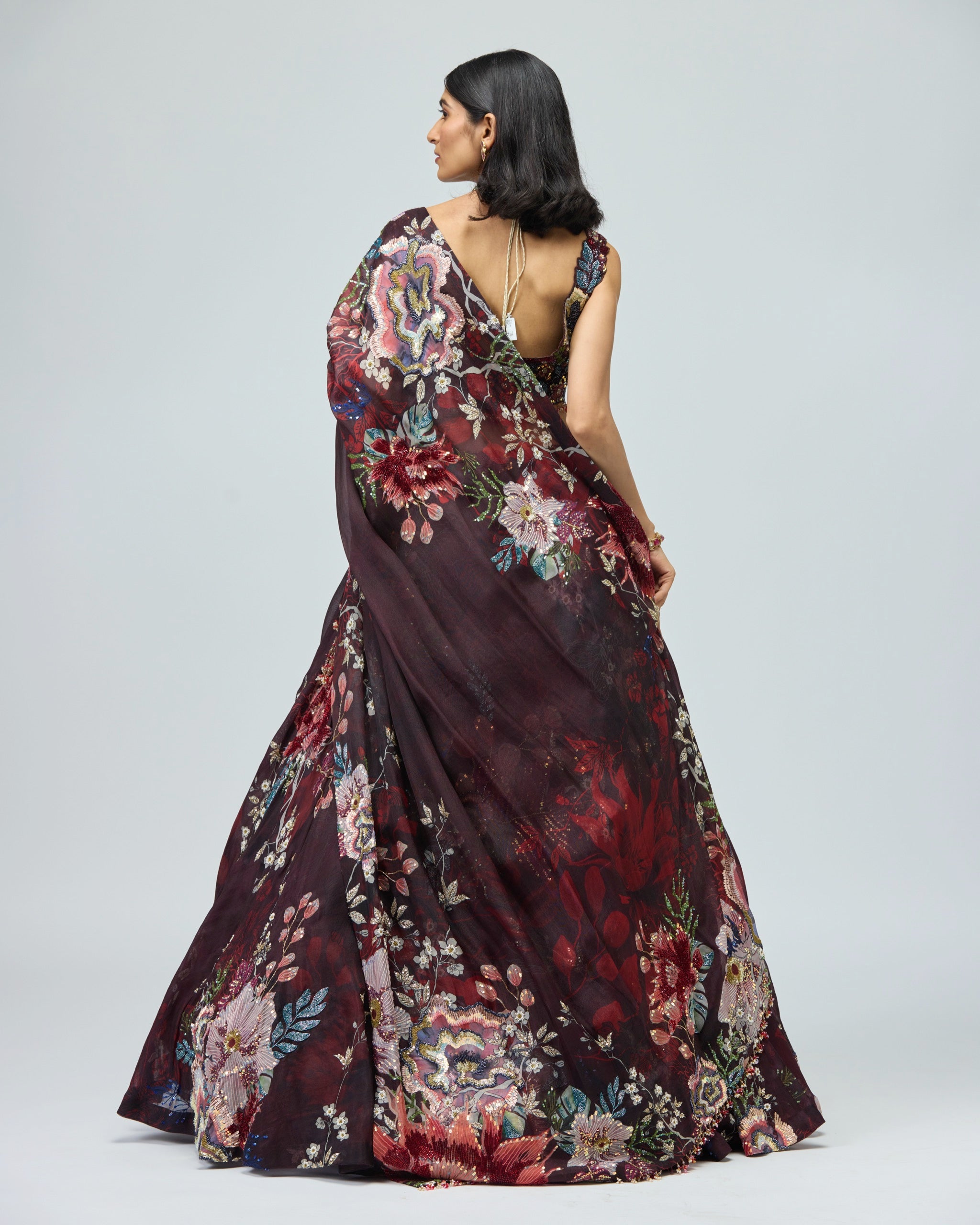 BLACK SILK ORGANZA LEHENGA SET