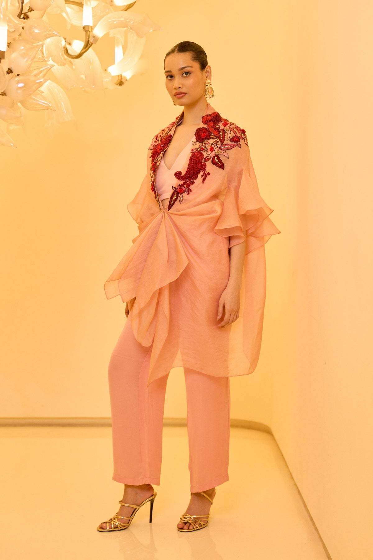 BLUSH EMBROIDERED CAPE SET