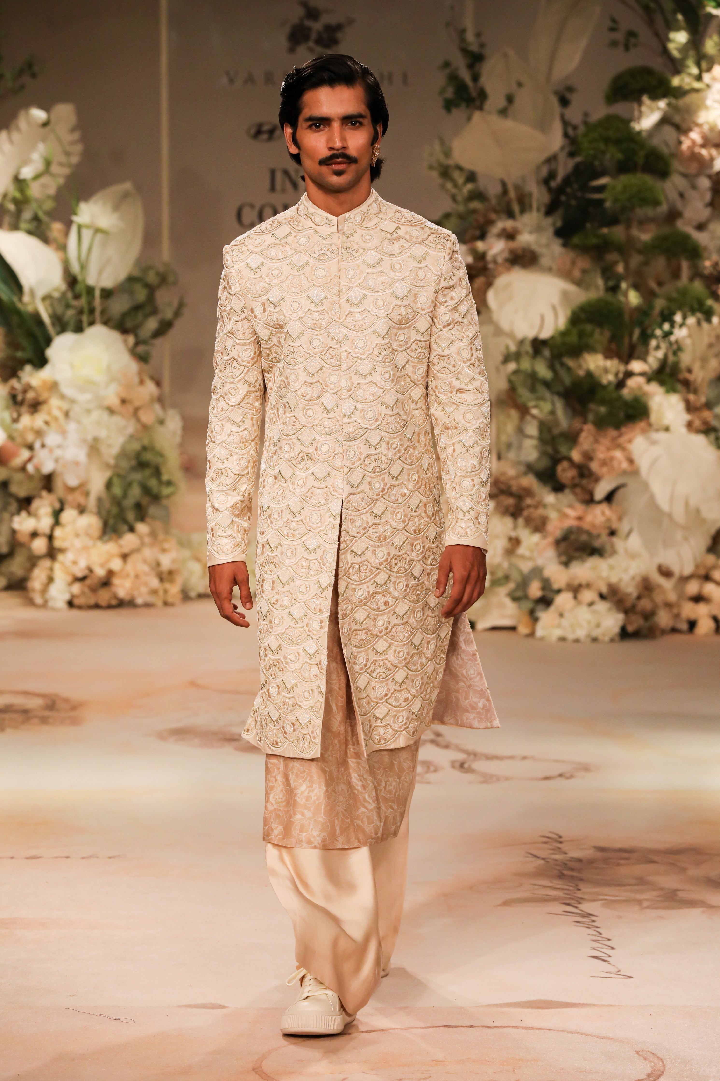 Beige Embroidered Sherwani Set