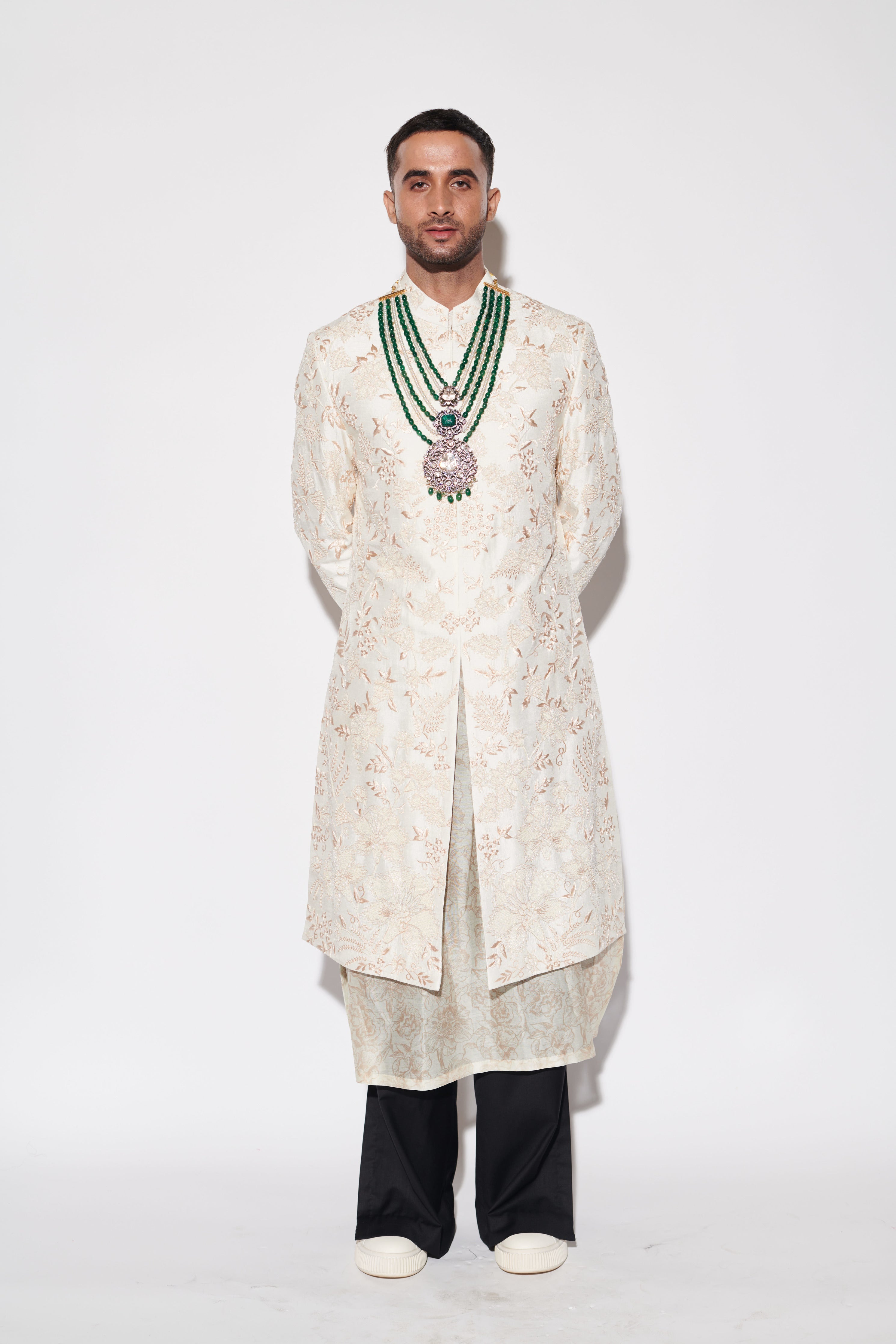 Ivory Embroidered Sherwani Set