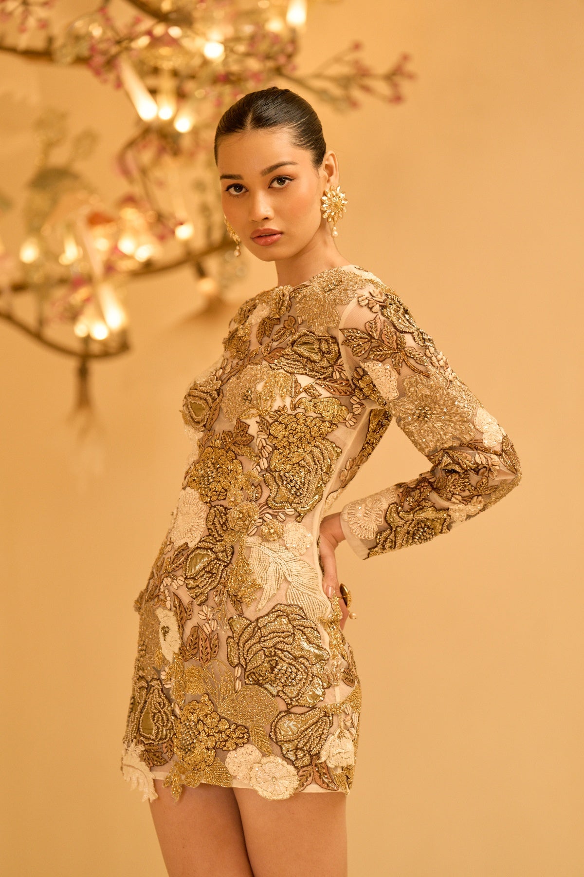 GILDED BOTANICAL SHORT DRESS