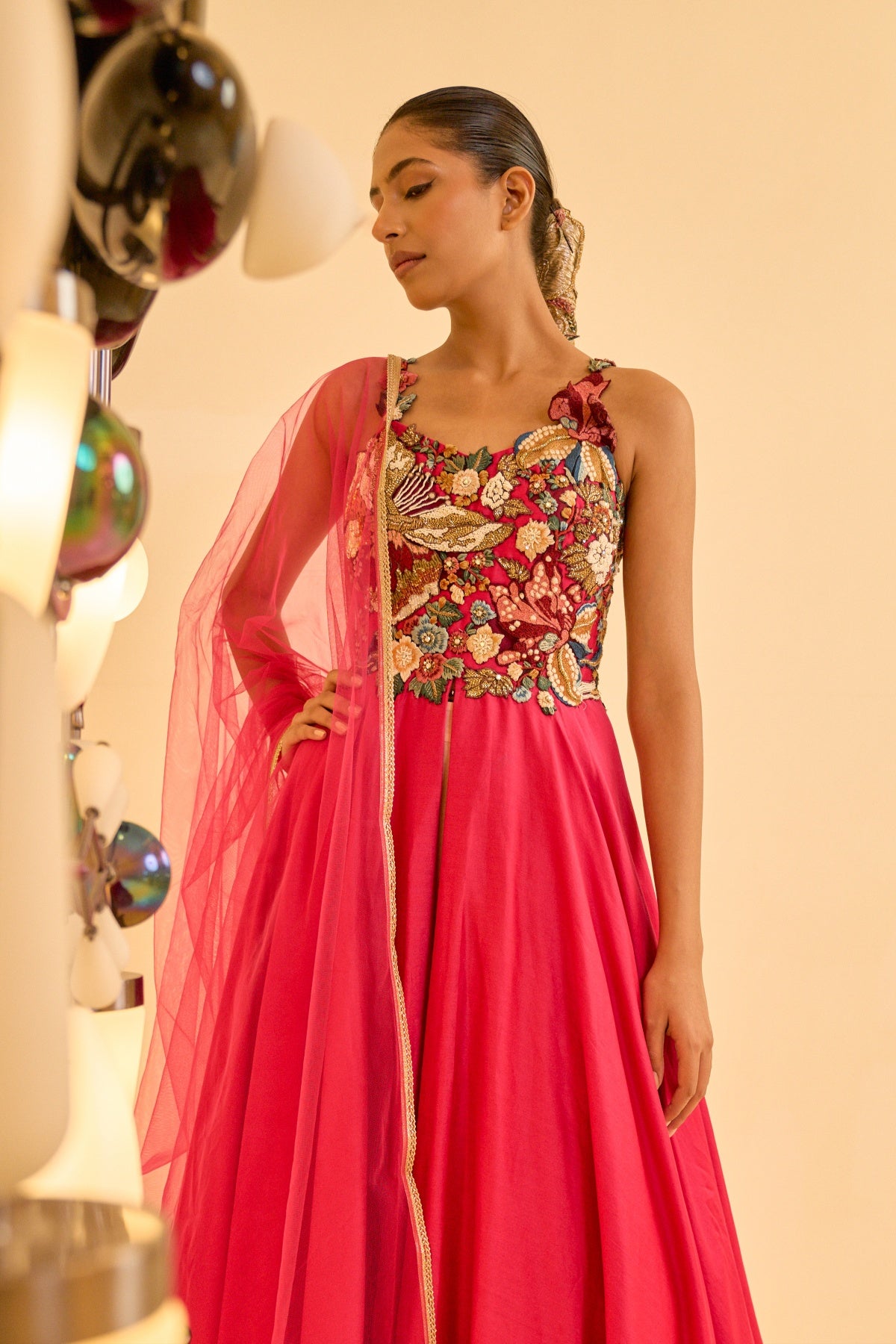 HOT PINK EMBROIDERED ANARKALI SET