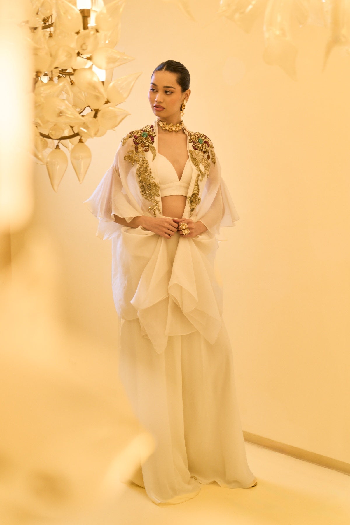 IVORY EMBROIDERED CAPE SET
