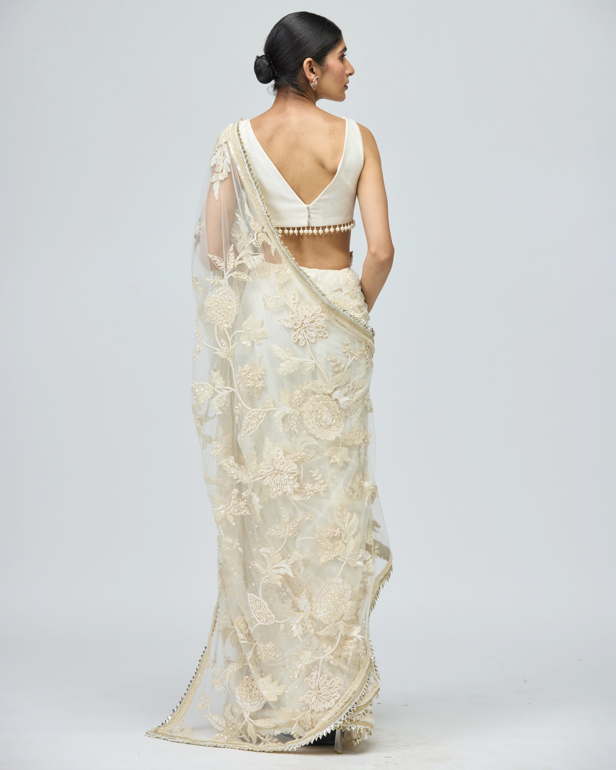 IVORY MONO NET SAREE SET