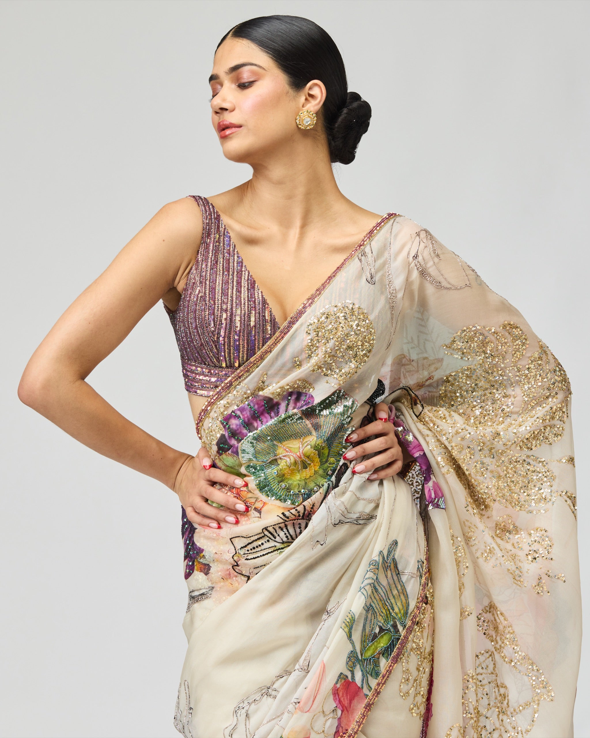 IVORY SILK ORGANZA SAREE SET