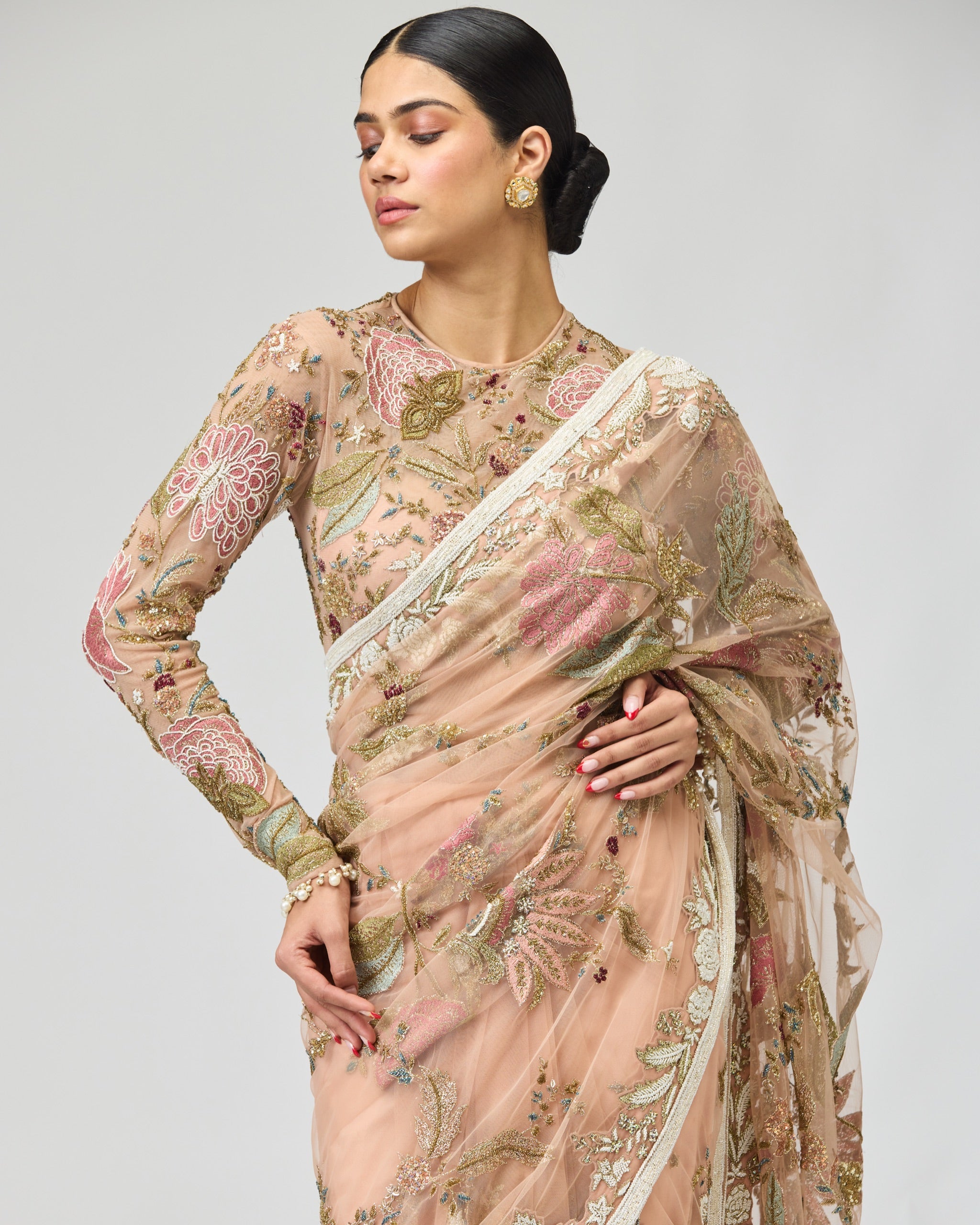 MONO NET SAREE SET
