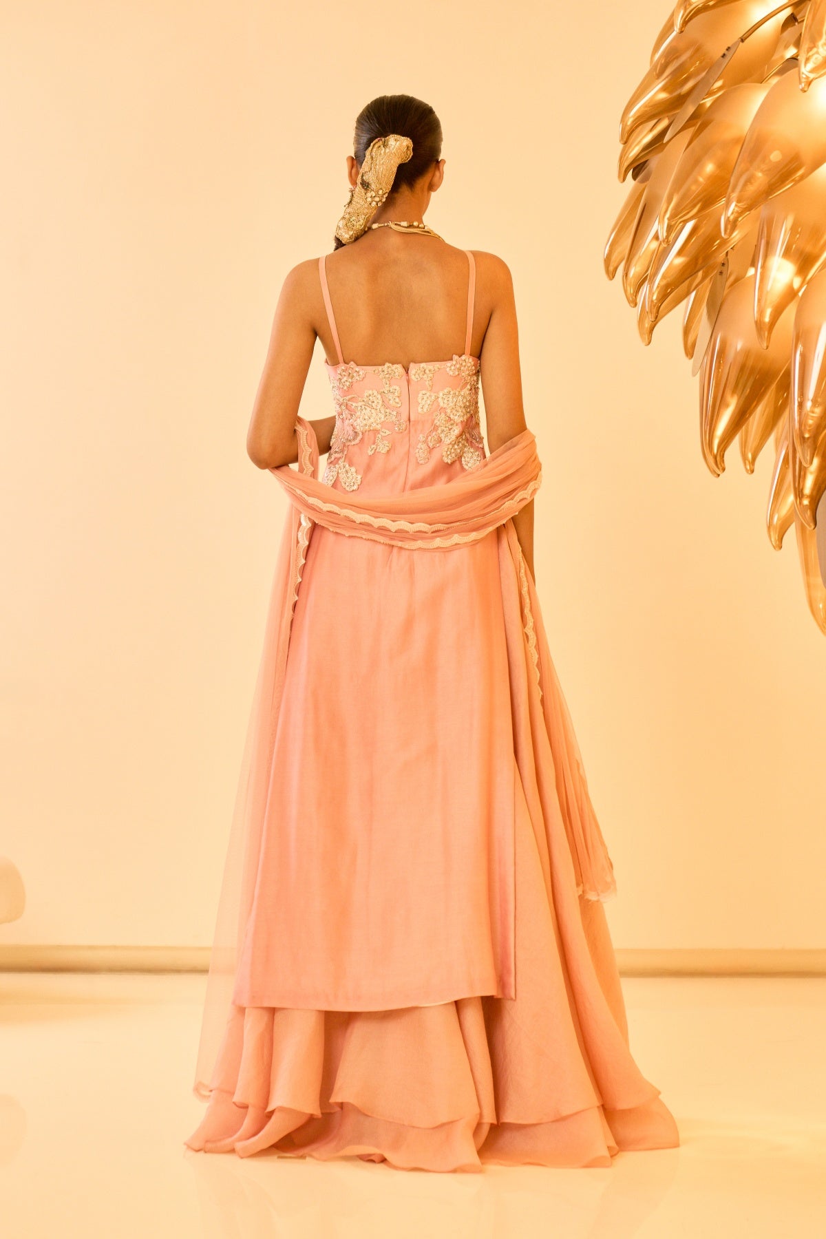 PEACH EMBROIDERED ANARKALI SET