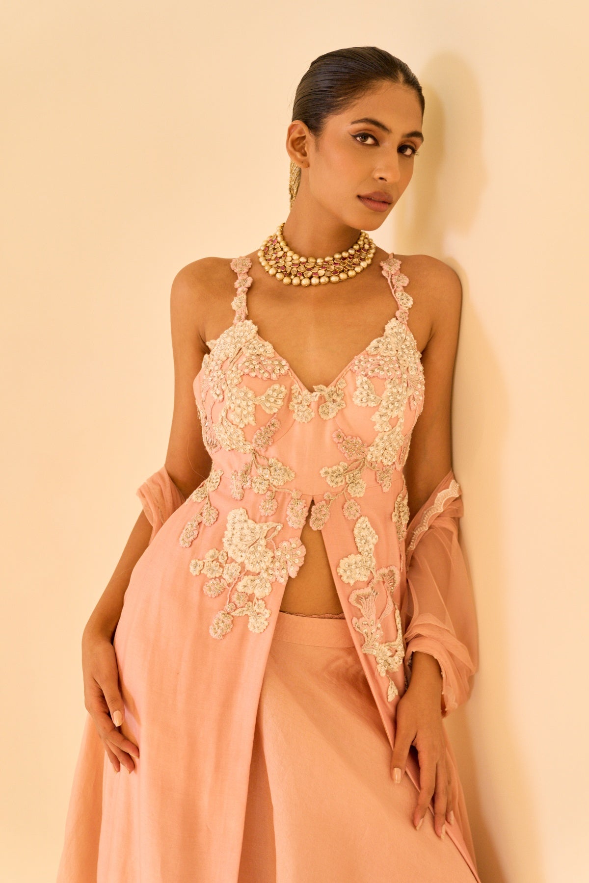 PEACH EMBROIDERED ANARKALI SET