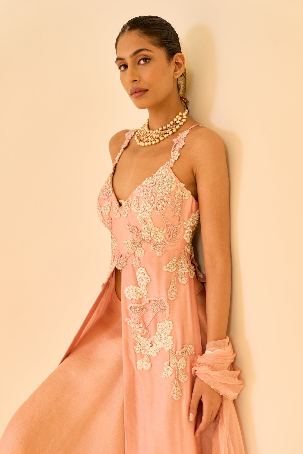 PEACH EMBROIDERED ANARKALI SET
