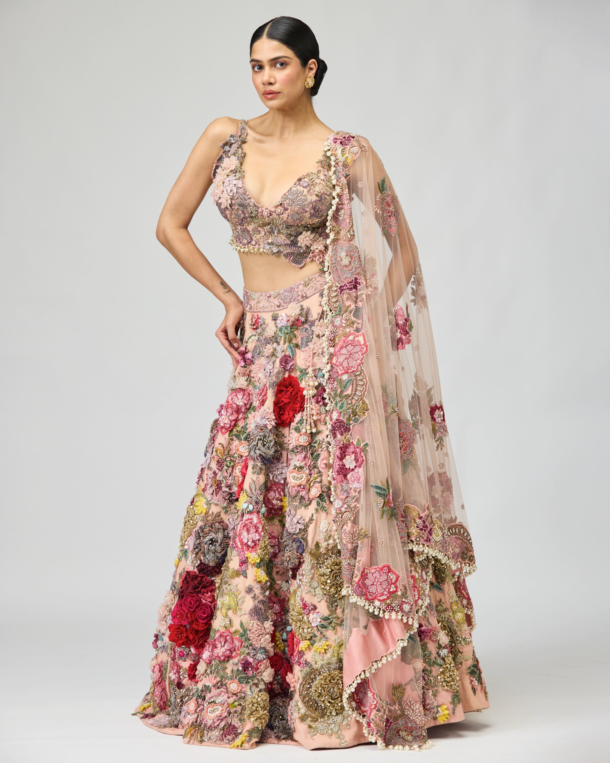 PINK FLORAL LEHENGA SET