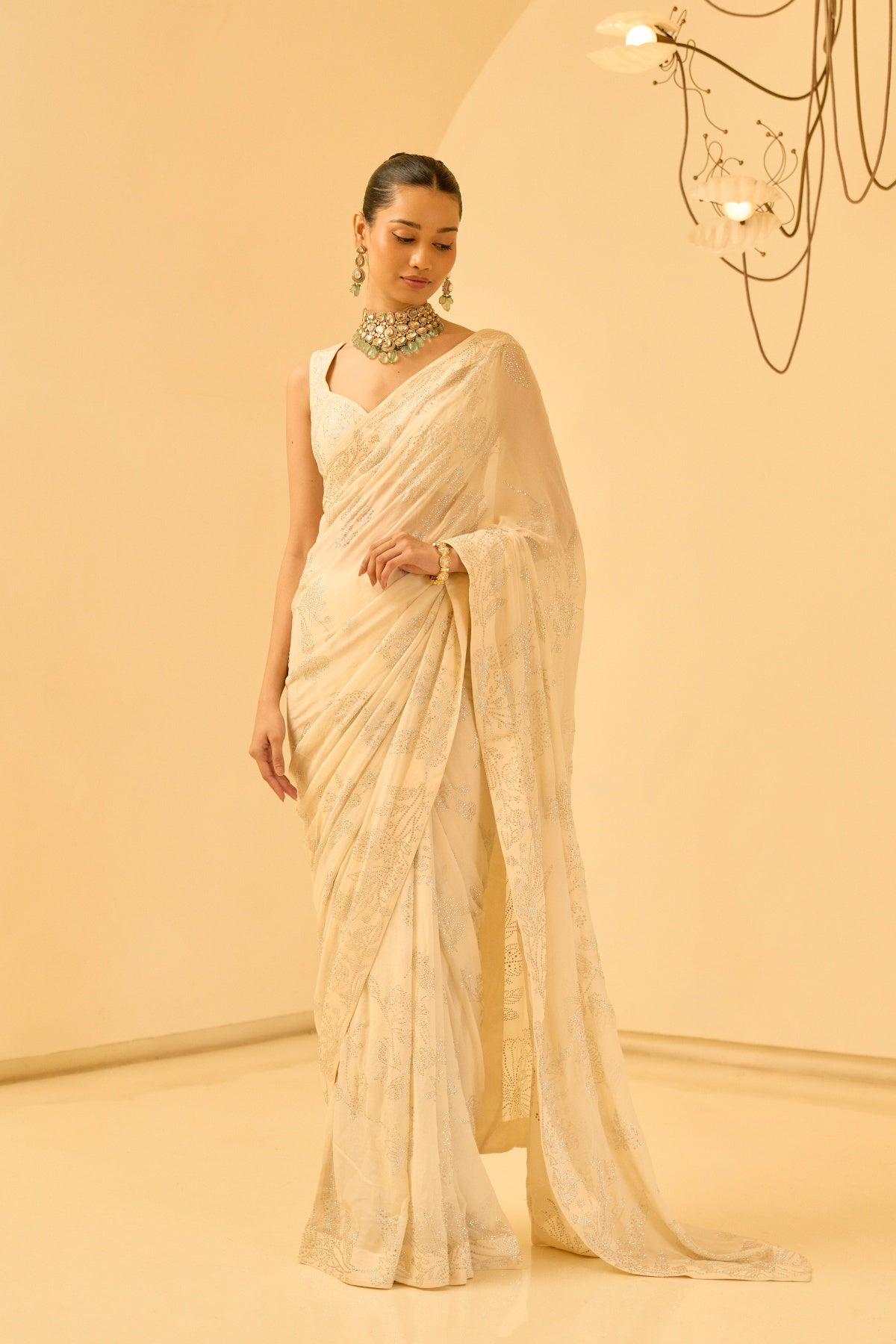 SHORASWIKI IVORY SAREE SET