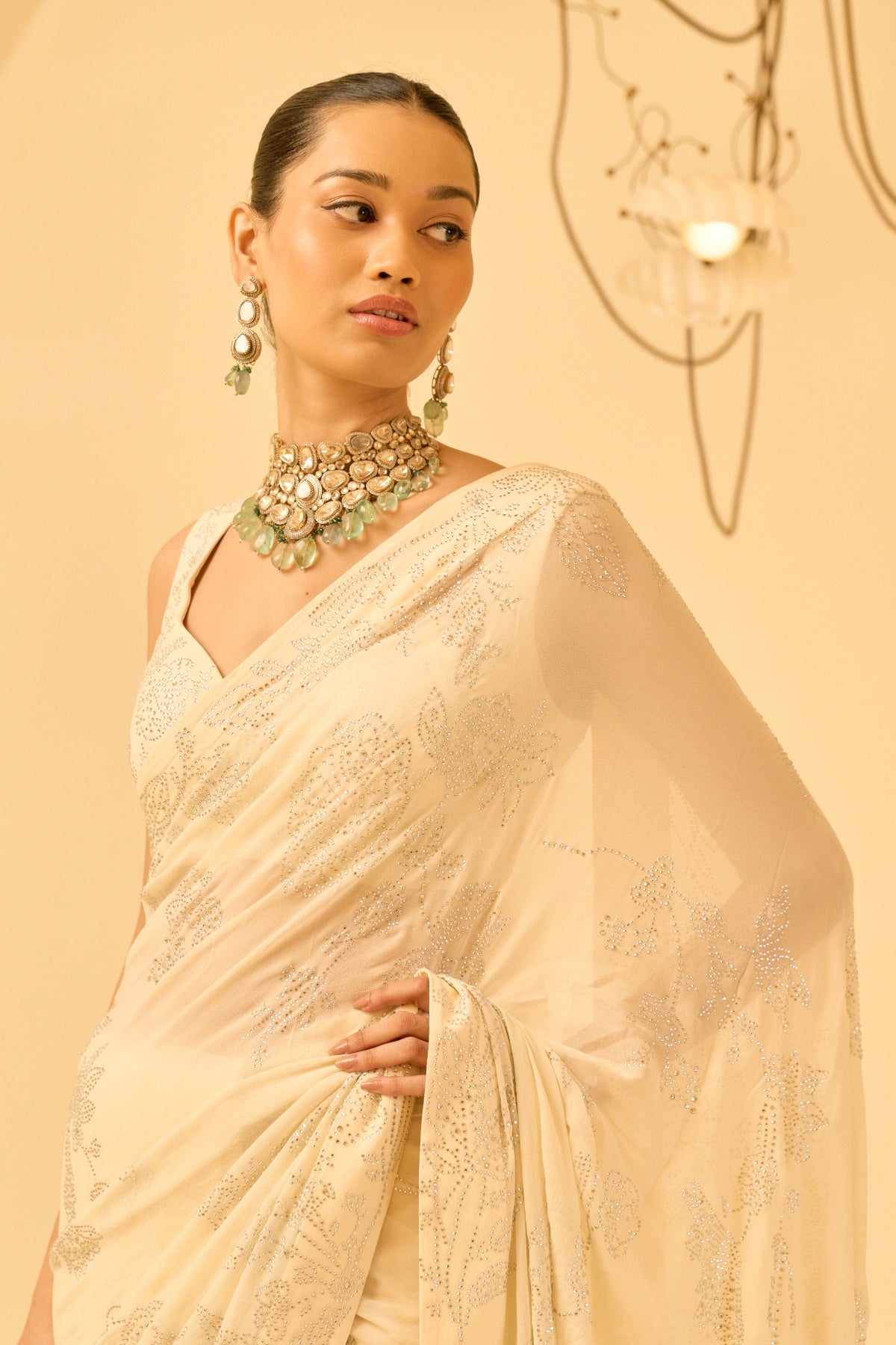 SHORASWIKI IVORY SAREE SET