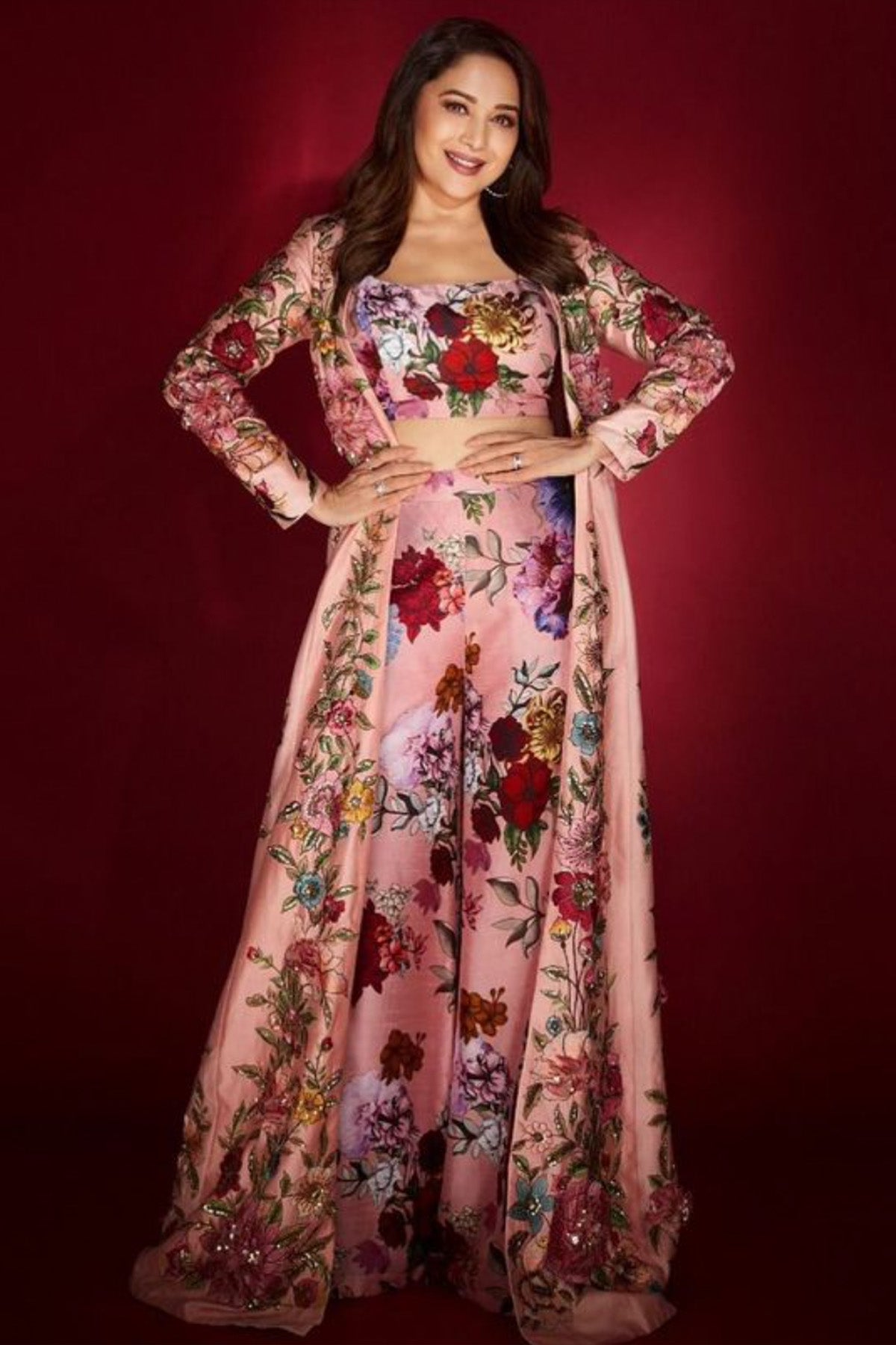 Pink Embroidered Anarkali With Bralette & Trousers