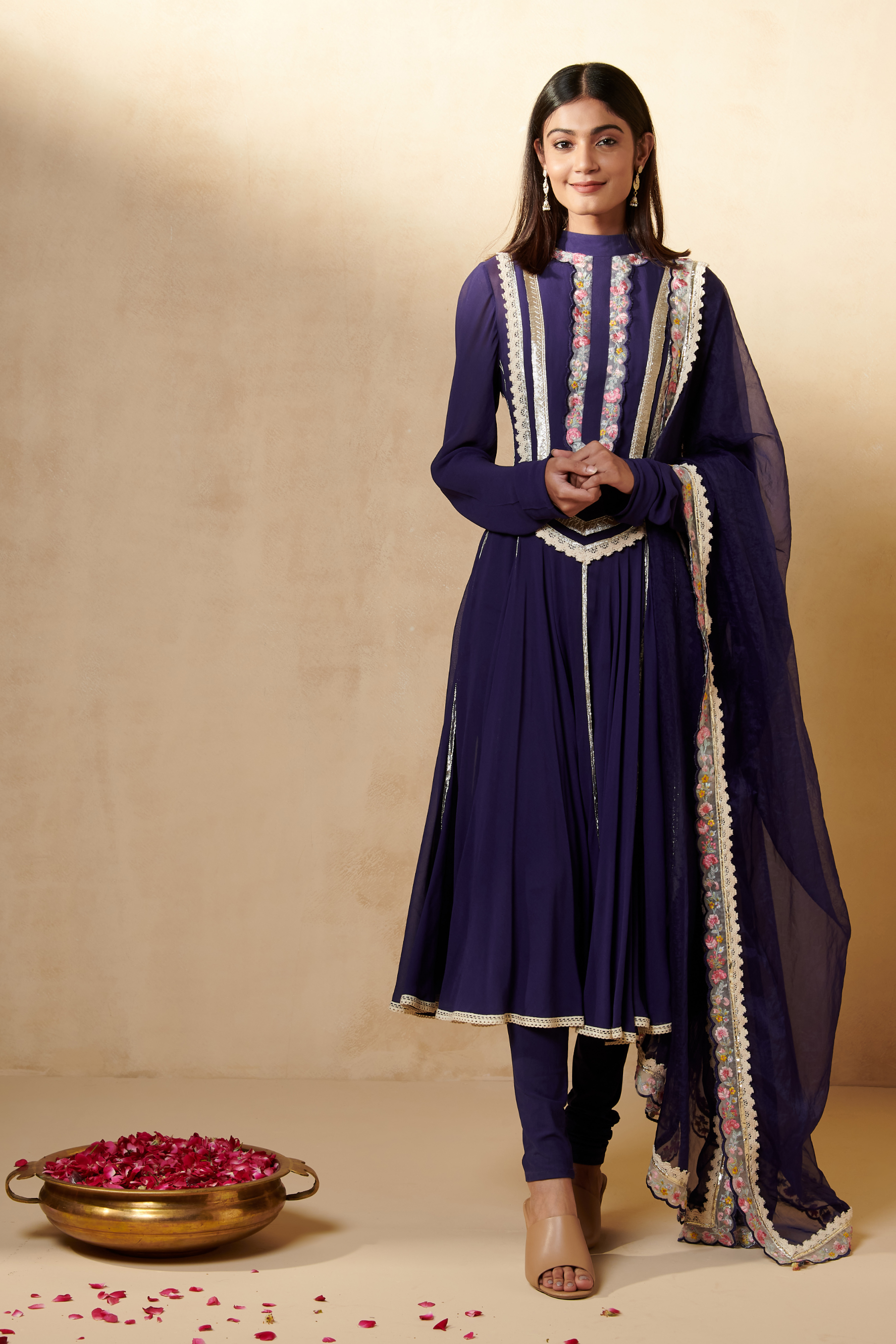 Purple Chanderi Anarkali Set