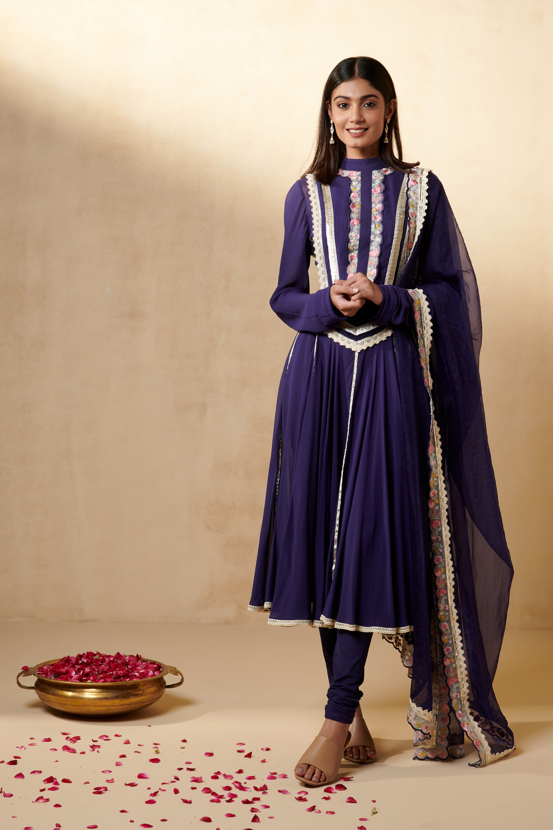 Purple Chanderi Anarkali Set