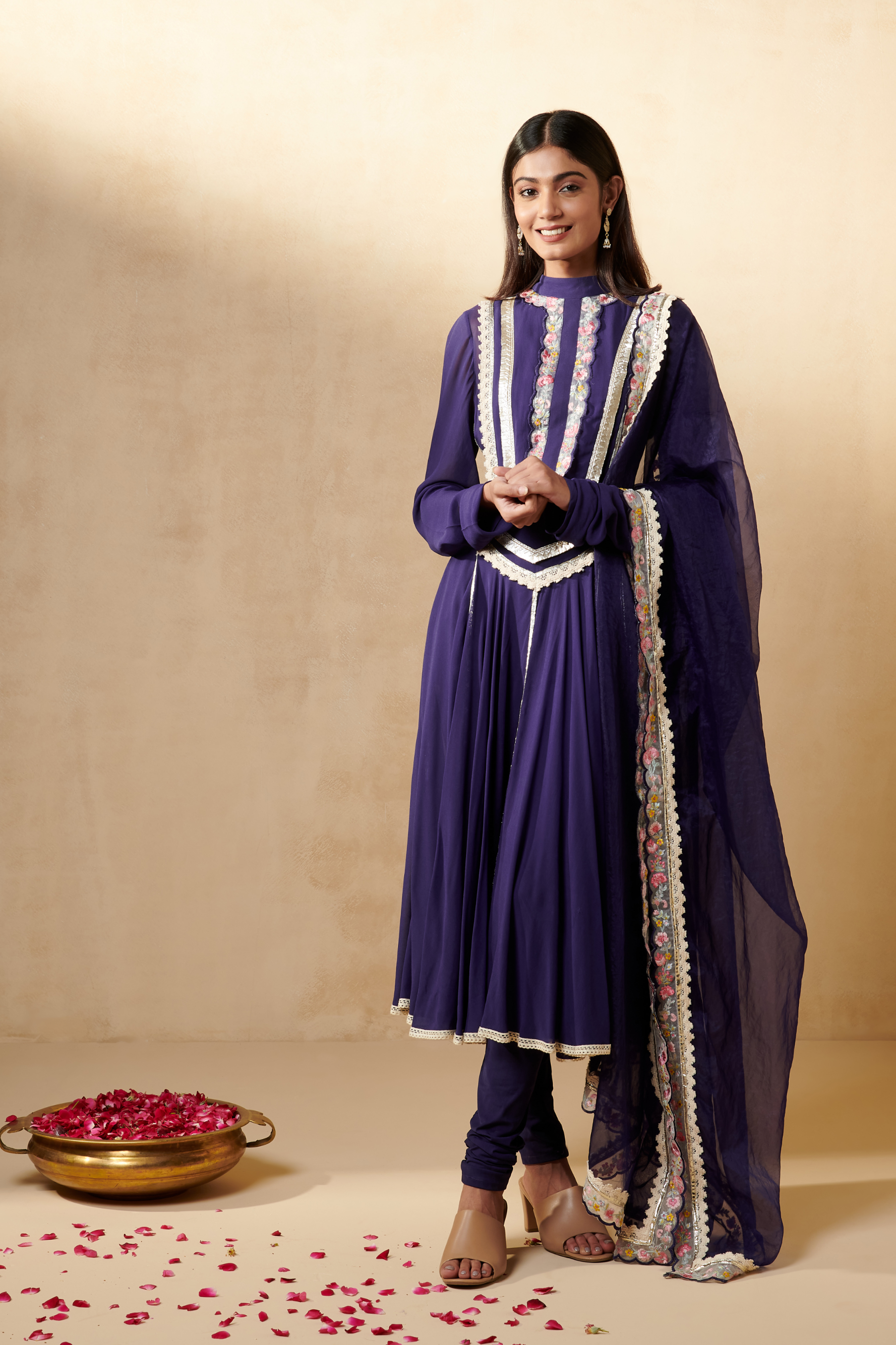 Purple Chanderi Anarkali Set