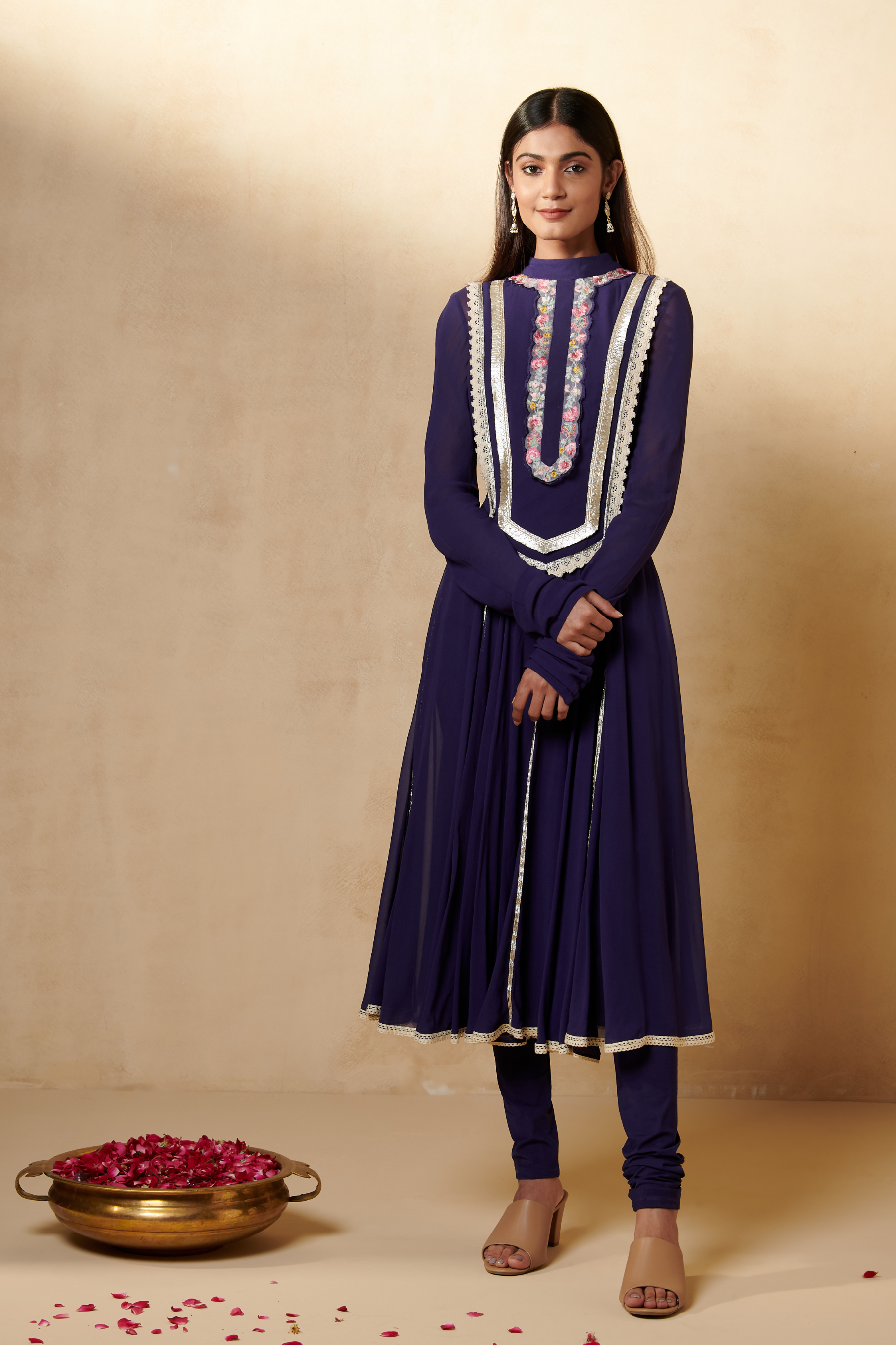 Purple Chanderi Anarkali Set