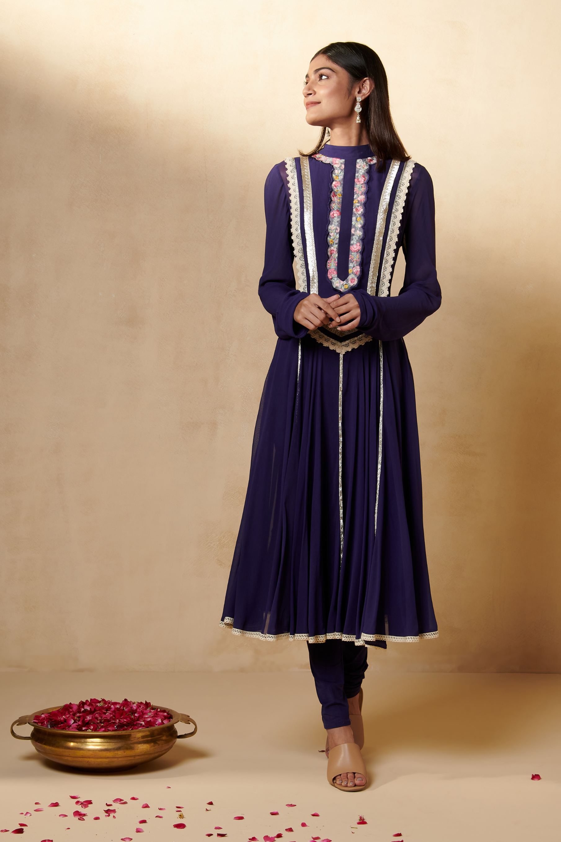 Purple Chanderi Anarkali Set