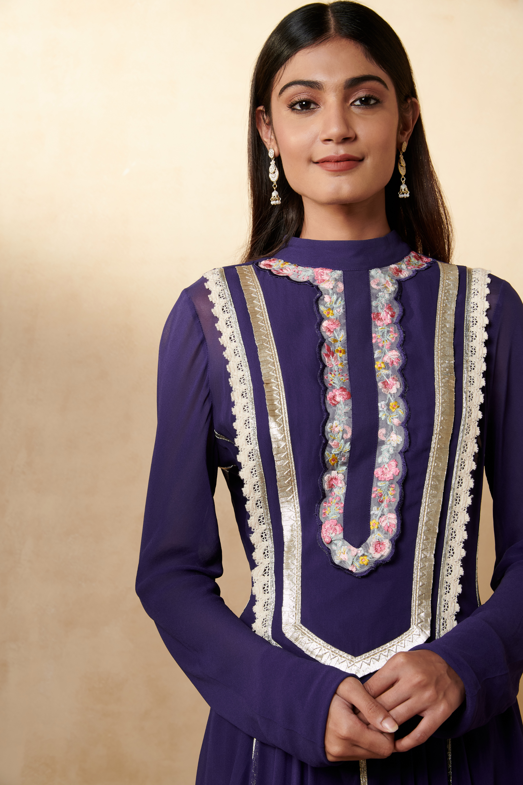 Purple Chanderi Anarkali Set