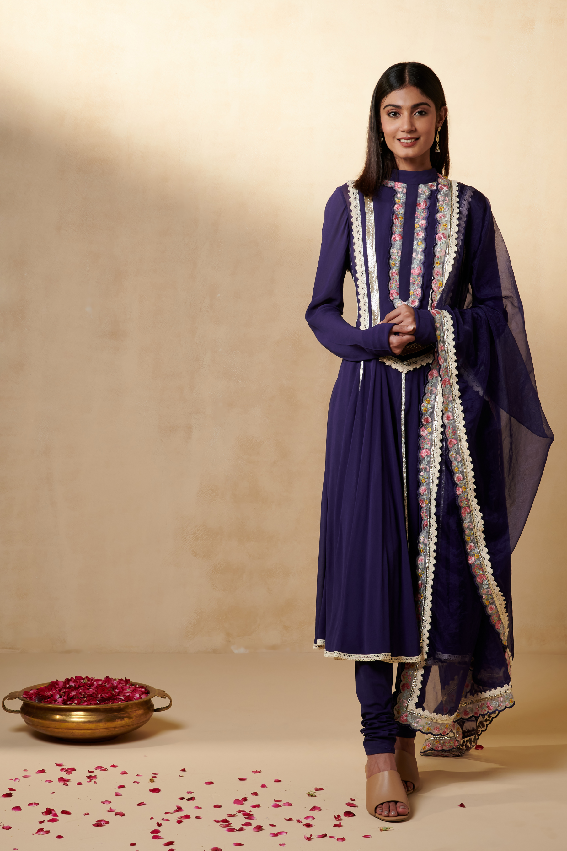 Purple Chanderi Anarkali Set