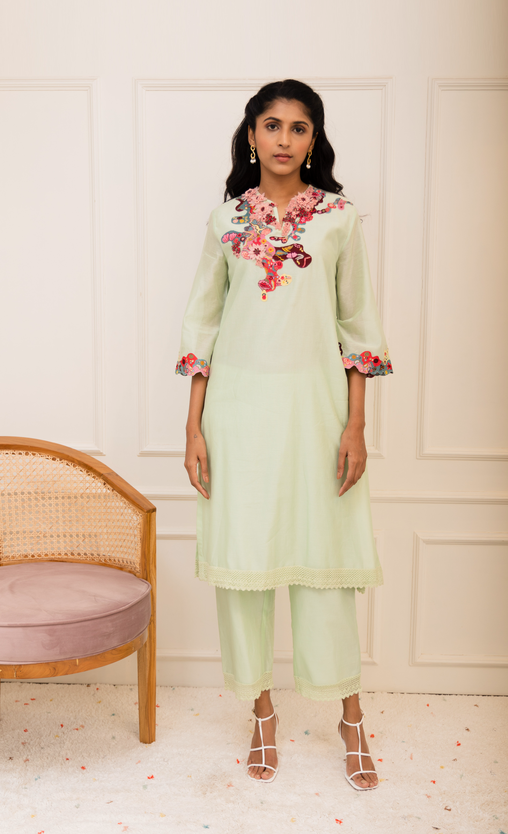 Mint Green Chanderi Kurta Set