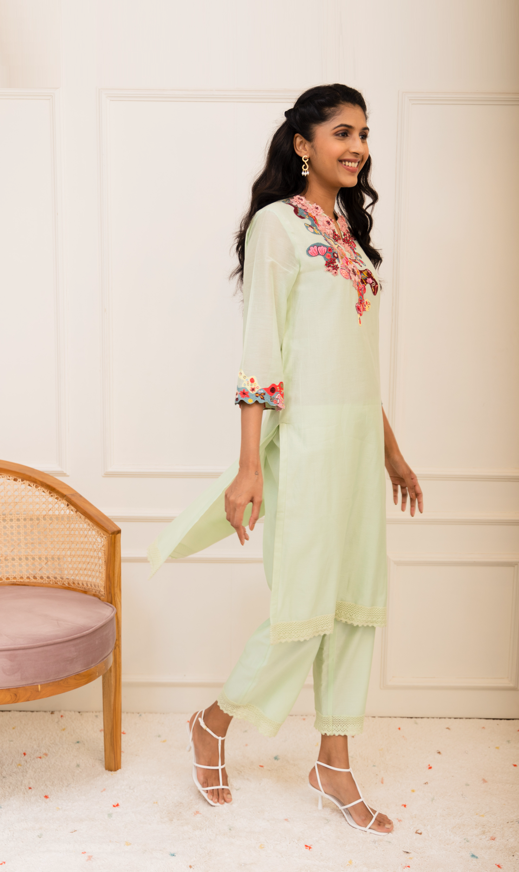 Mint Green Chanderi Kurta Set