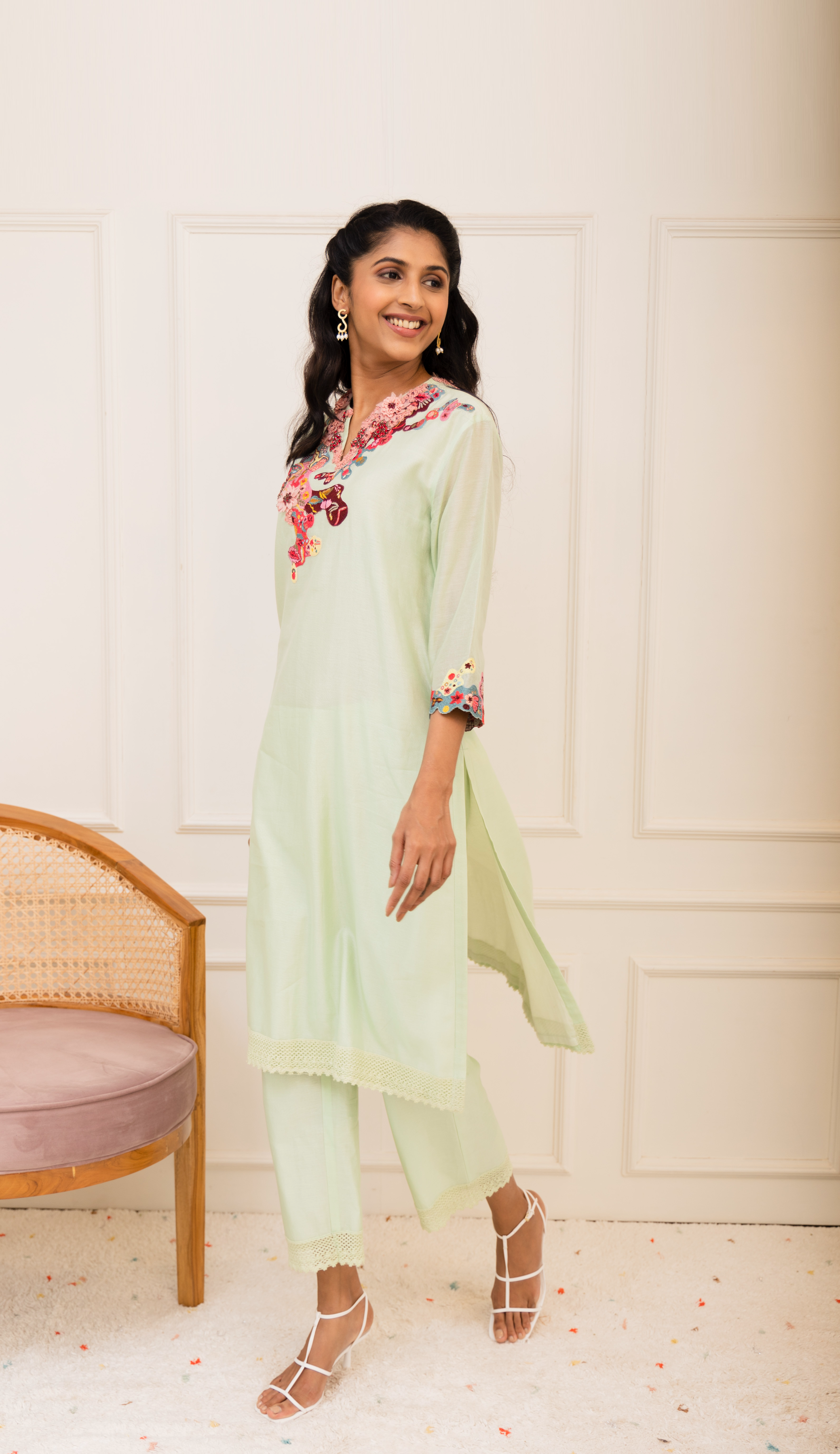 Mint Green Chanderi Kurta Set