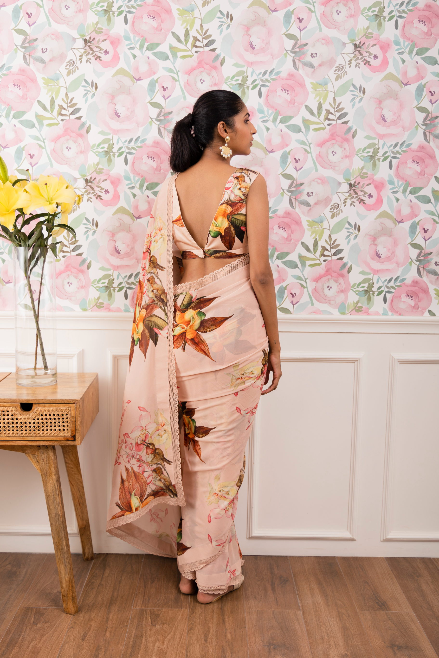 Botanical Printed Saree With Printed Blouse