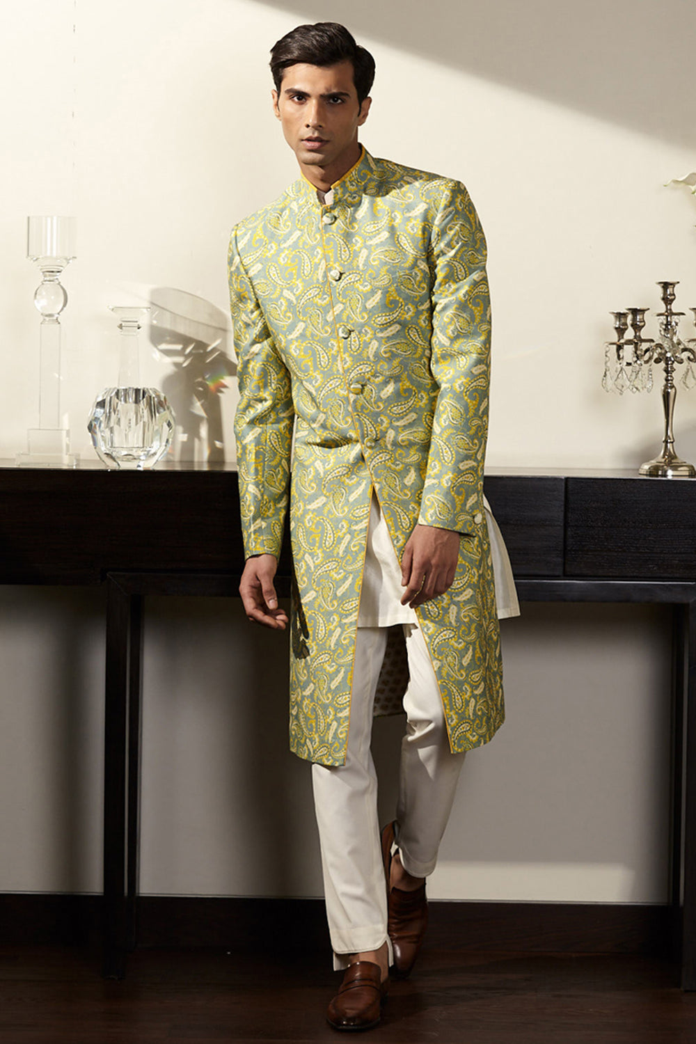 Green Printed Sherwani