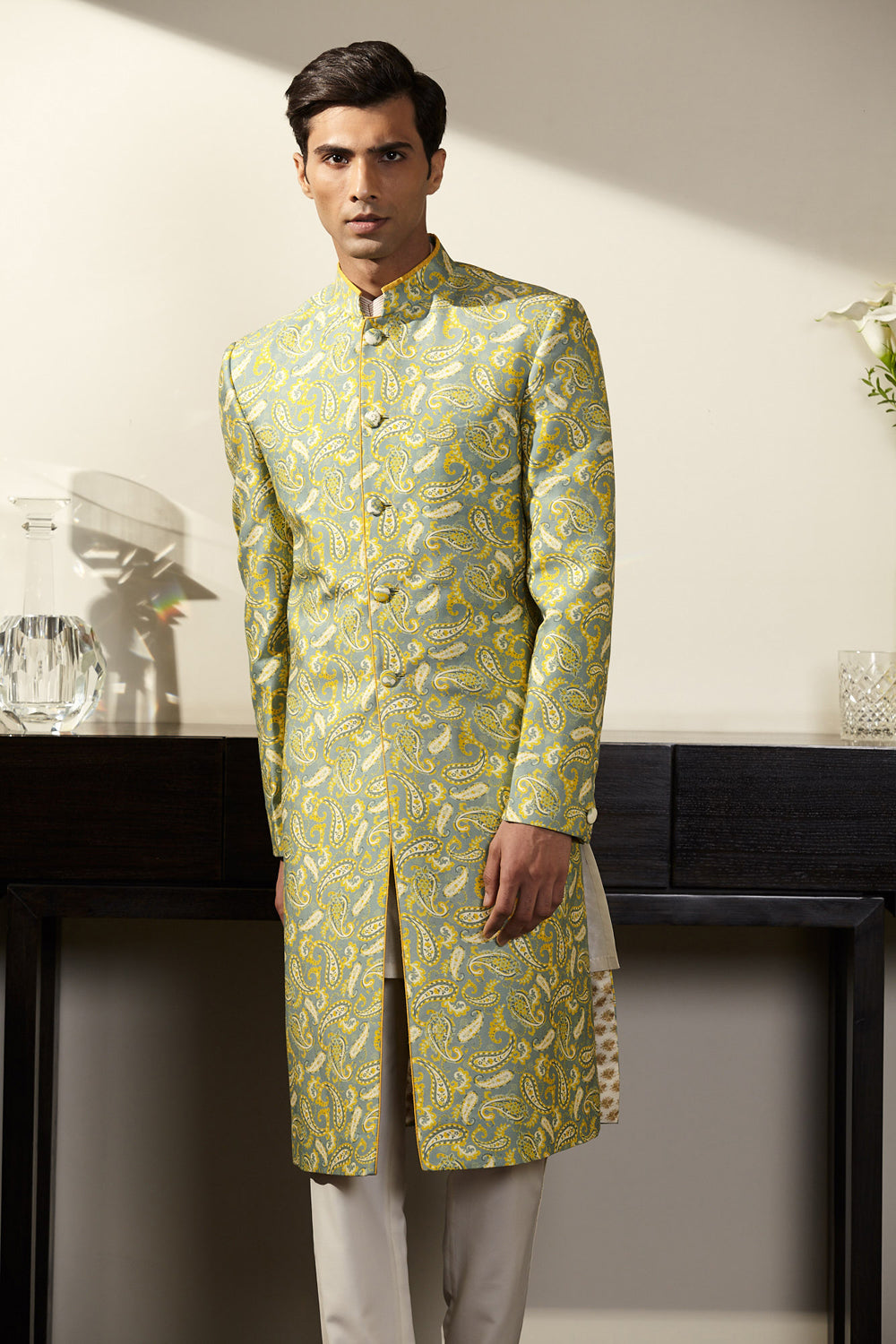 Green Printed Sherwani