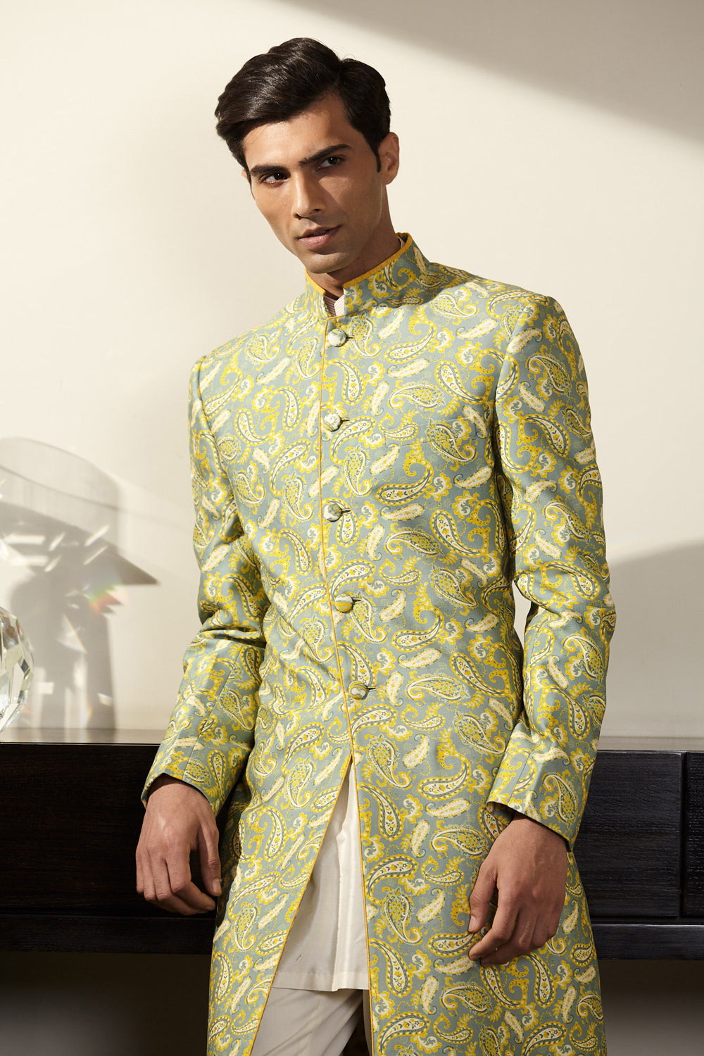 Green Printed Sherwani