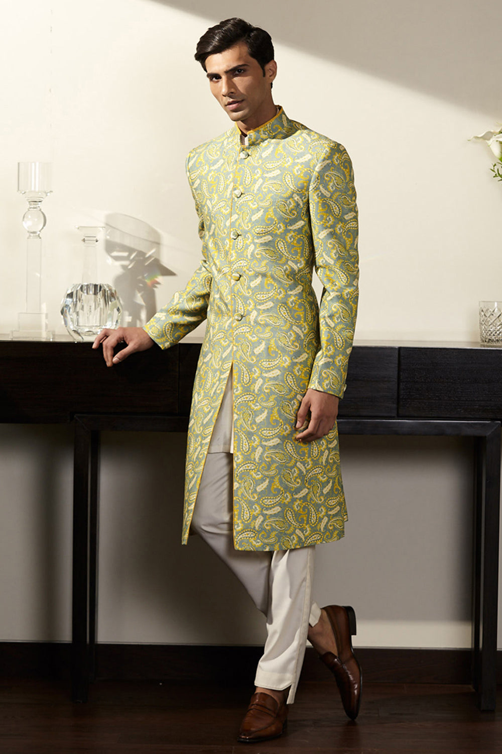 Green Printed Sherwani