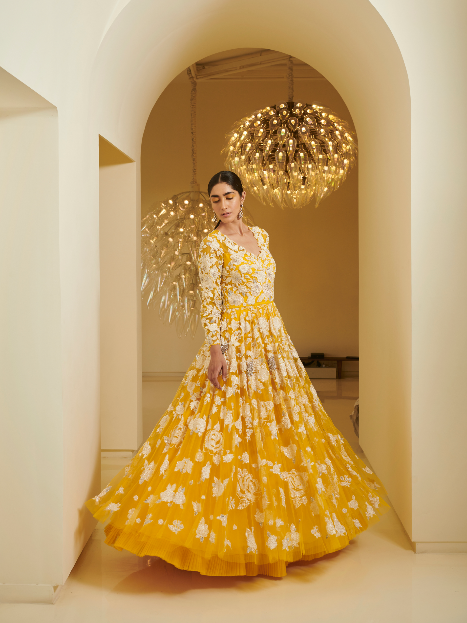 Net 4 Cut Circular Embroidered Gown