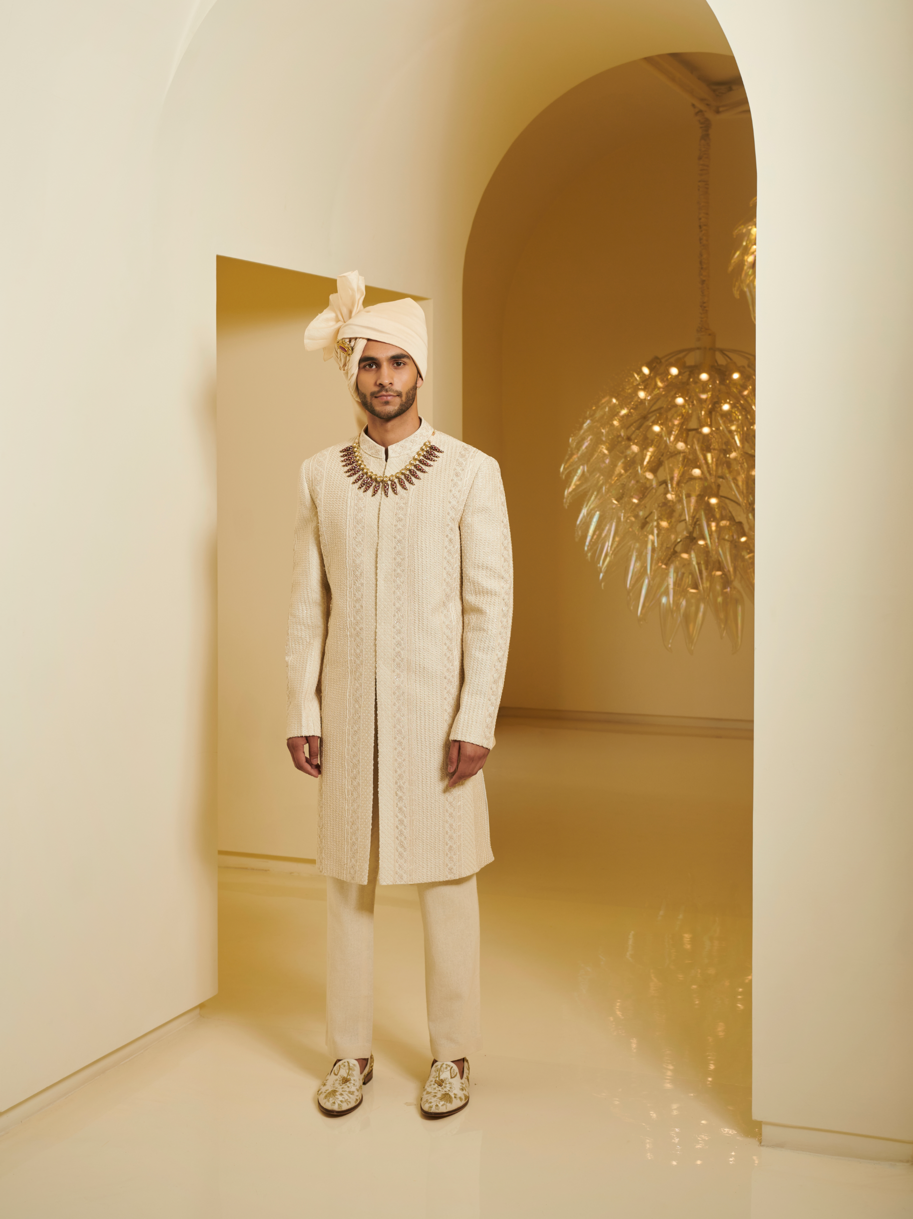 Embroidered Sherwani With Ivory Churidar