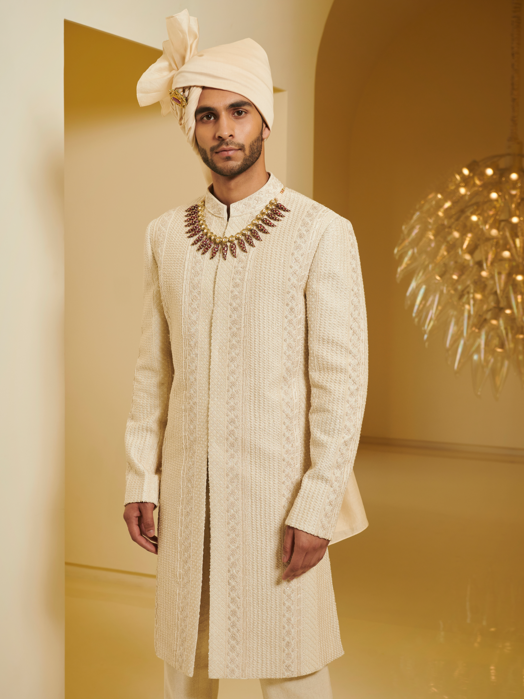 Embroidered Sherwani With Ivory Churidar