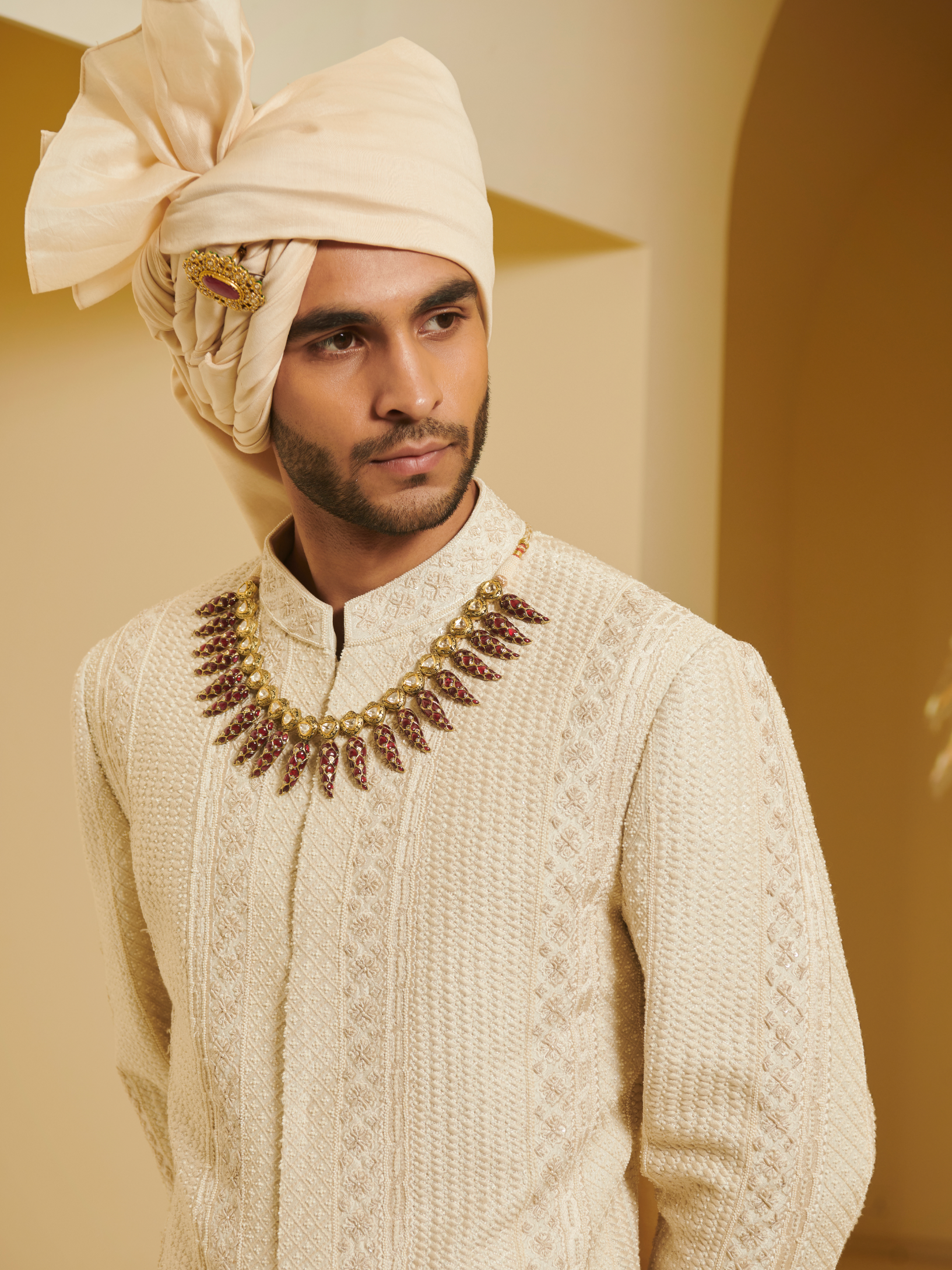 Embroidered Sherwani With Ivory Churidar