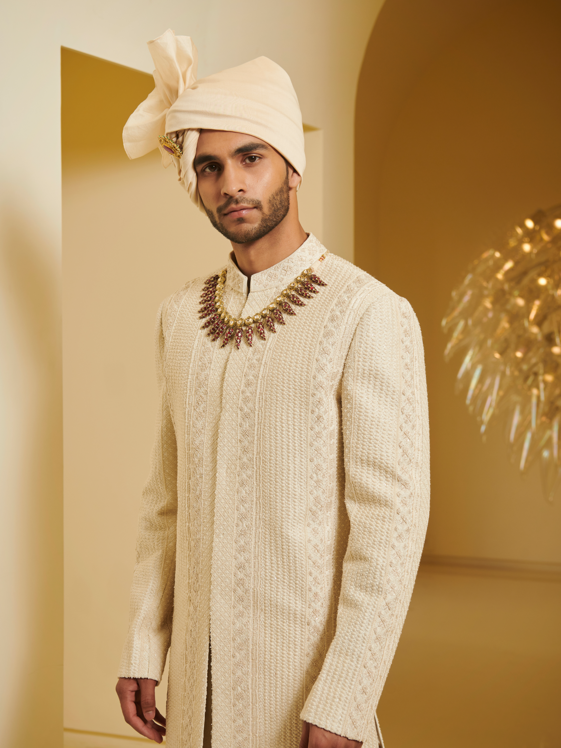 Embroidered Sherwani With Ivory Churidar